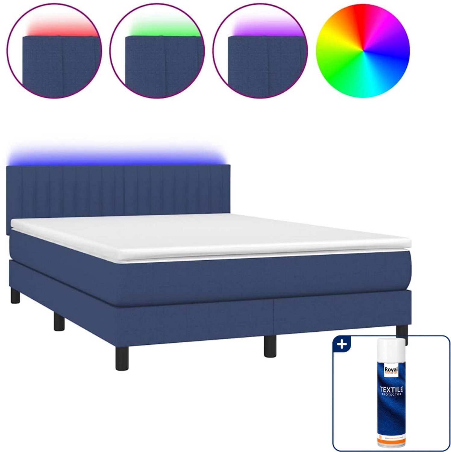 vidaXL Boxspring Small double - 140 x 200 cm - blauw - Inclusief textielbeschermer 500 ml
