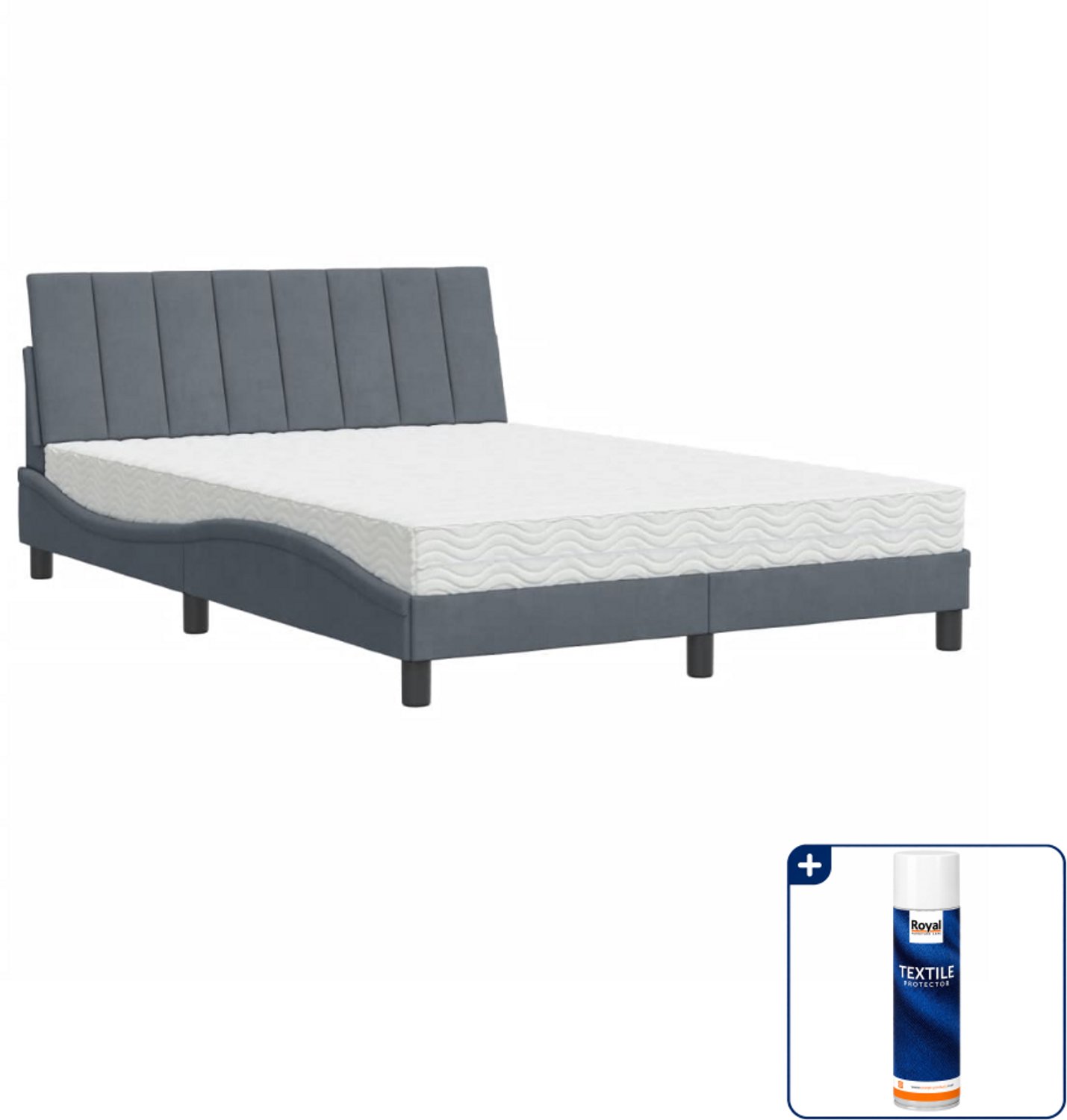 vidaXL bed met matras Hanko - Small double - 140 x 200 cm - donkergrijs - Inclusief textielbeschermer 500 ml