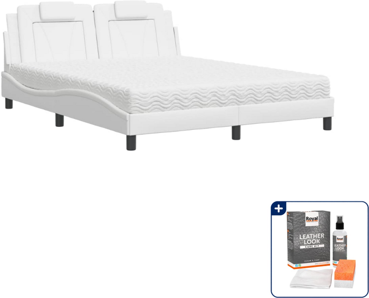 vidaXL Viana bed Queensize - 160 x 200 cm - kunstleer - wit - Inclusief onderhoudsset voor kunstleer 150 ml Zwart