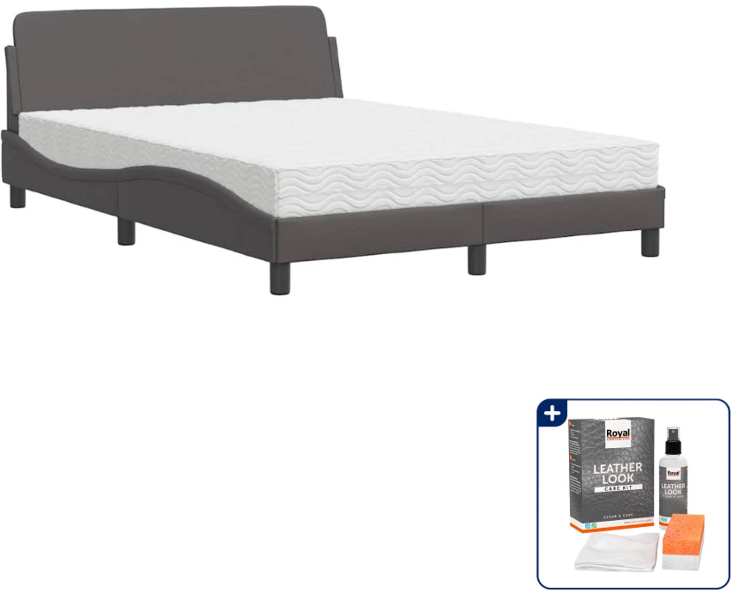 vidaXL bed Dover met matras 120 x 200 cm - kunstleer - grijs - Inclusief onderhoudsset voor kunstleer 150 ml Zwart