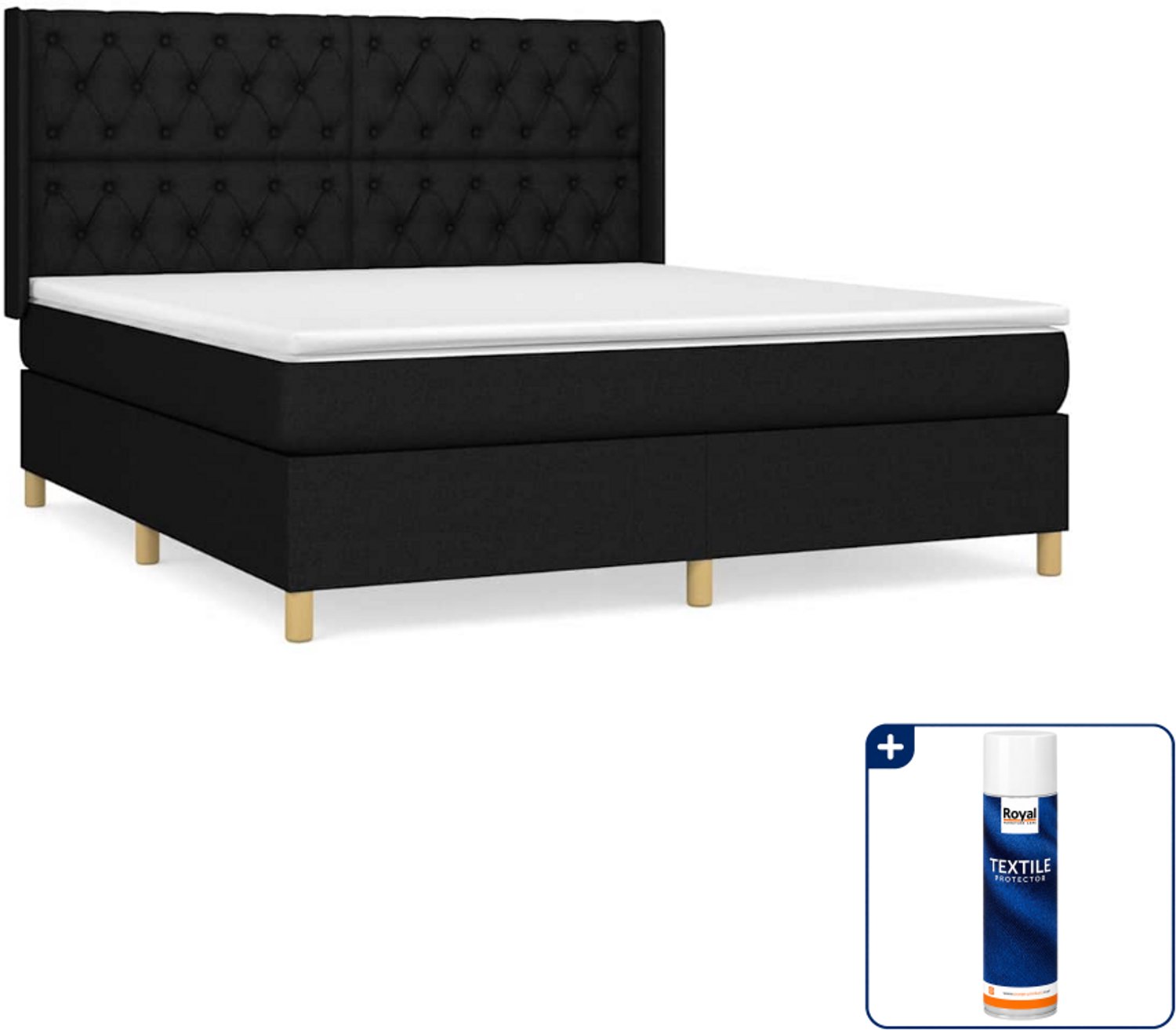 vidaXL Boxspring - Queensize - 160 x 200 cm - stof - zwart - Inclusief textielbeschermer 500 ml