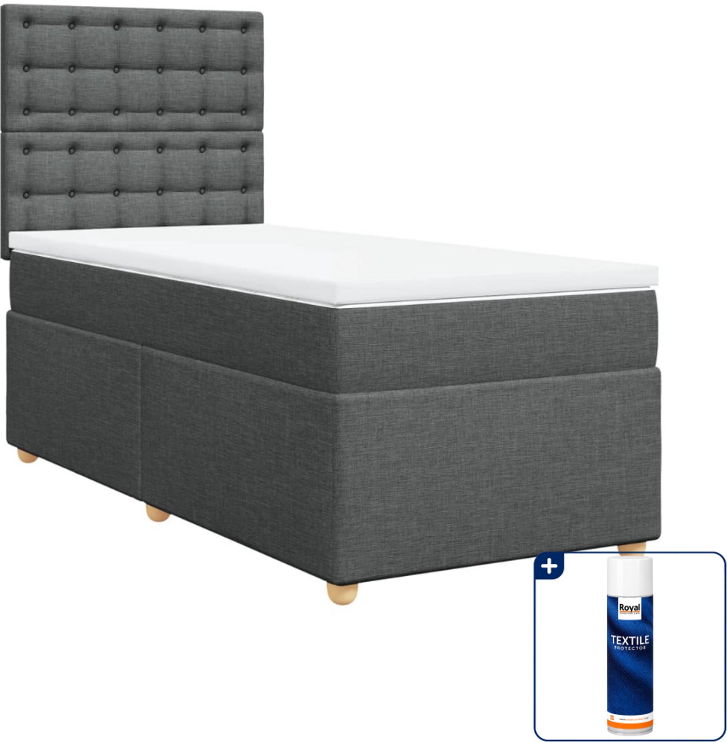 vidaXL boxspring met matras 100 x 200 cm - donkergrijs - Inclusief textielbeschermer 500 ml