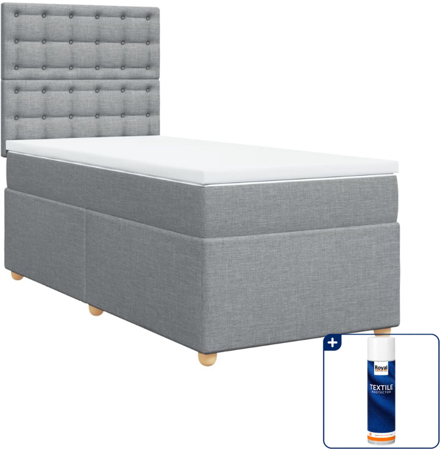 vidaXL boxspring met matras - 100 x 200 cm - stof - lichtgrijs - Inclusief textielbeschermer 500 ml