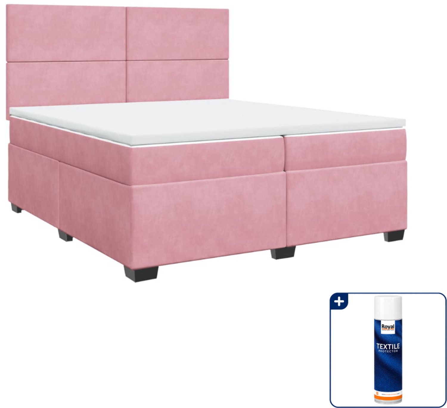 vidaXL Boxspring - Super kingsize - 200 x 200 cm - fluweel - roze - Inclusief textielbeschermer 500 ml