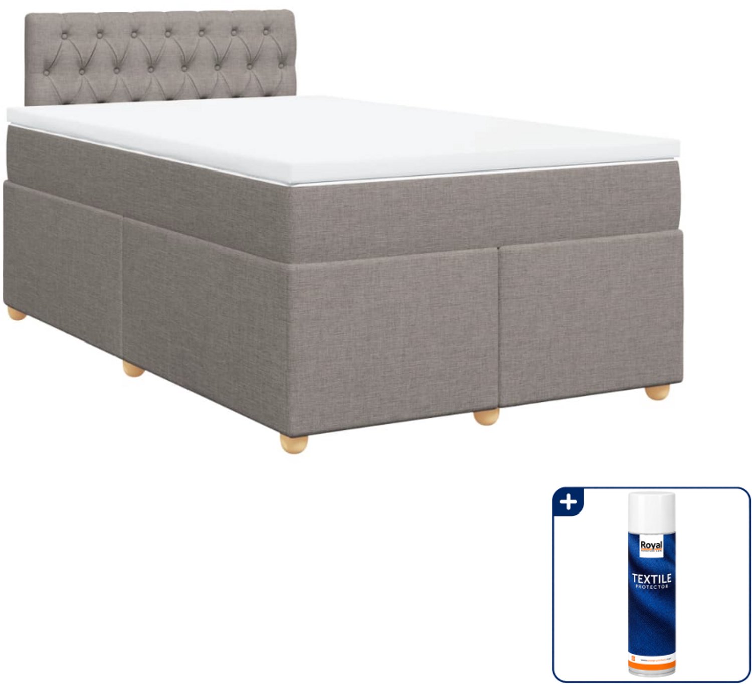 vidaXL boxspring met matras 120 x 200 cm - stof - taupe - Inclusief textielbeschermer 500 ml