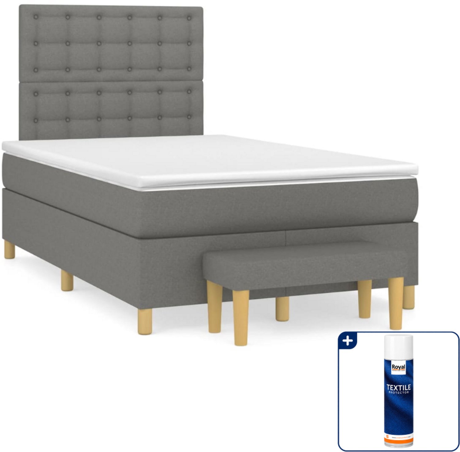 vidaXL boxspring met matras en bankje - 120 x 200 cm - donkergrijs - Inclusief textielbeschermer 500 ml