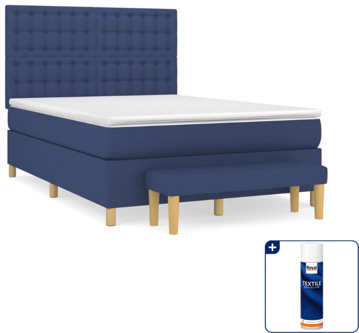 vidaXL boxspring met matras - small double - 140 x 200 cm - blauw - Inclusief textielbeschermer 500 ml