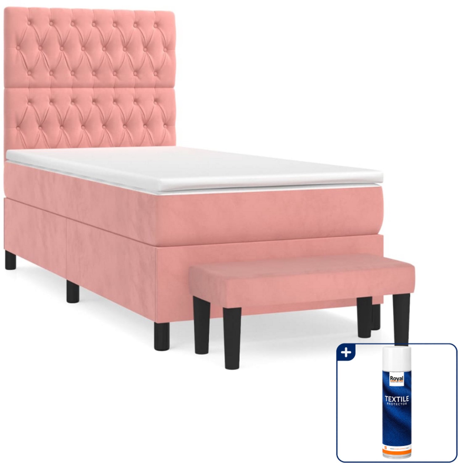 vidaXL boxspring met matras en bankje - 100 x 200 cm - roze - Inclusief textielbeschermer 500 ml