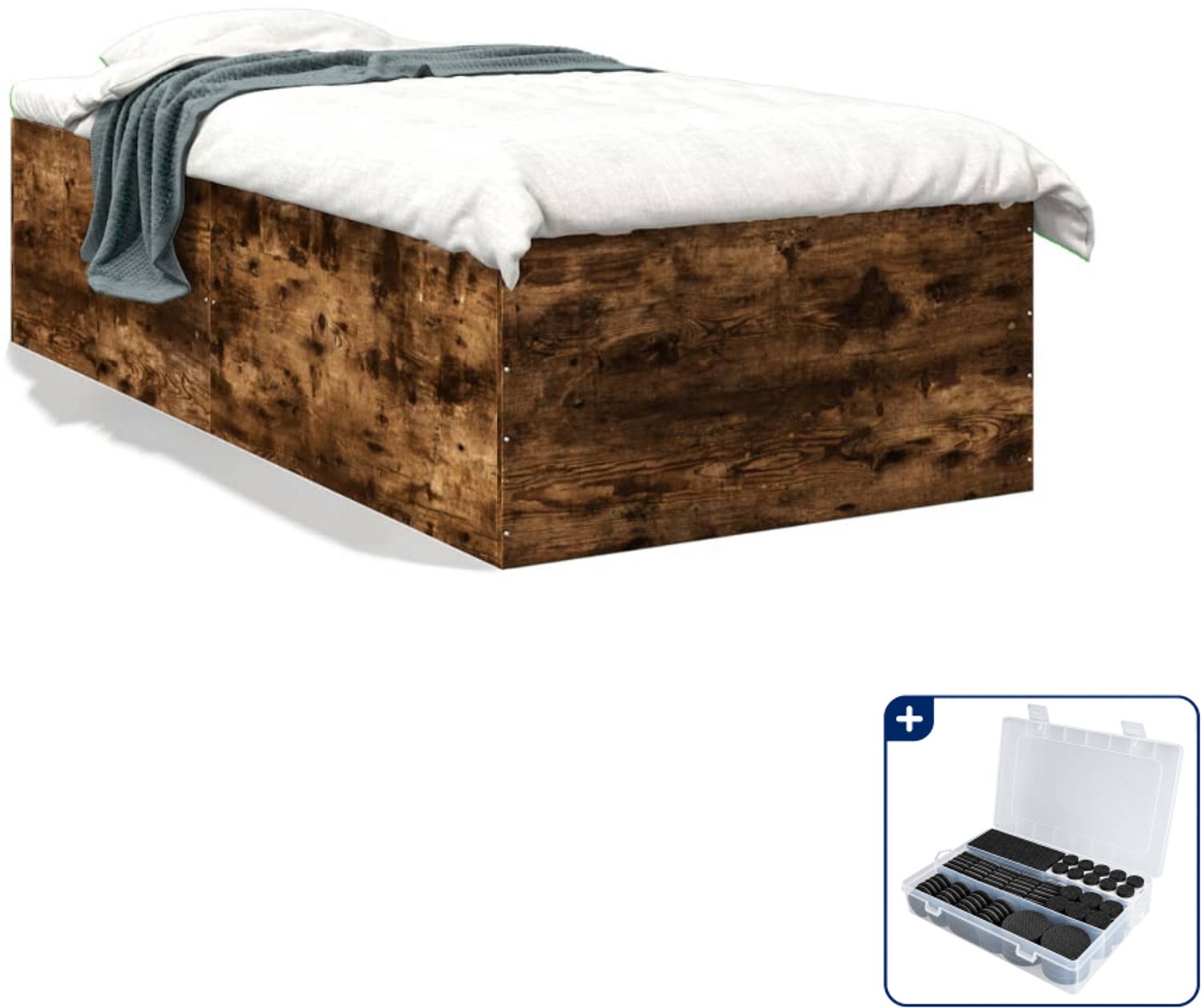 vidaXL bedframe - 100 x 200 cm - bewerkt hout - gerookt eiken - Inclusief antikrasvilt 177-delig Bruin