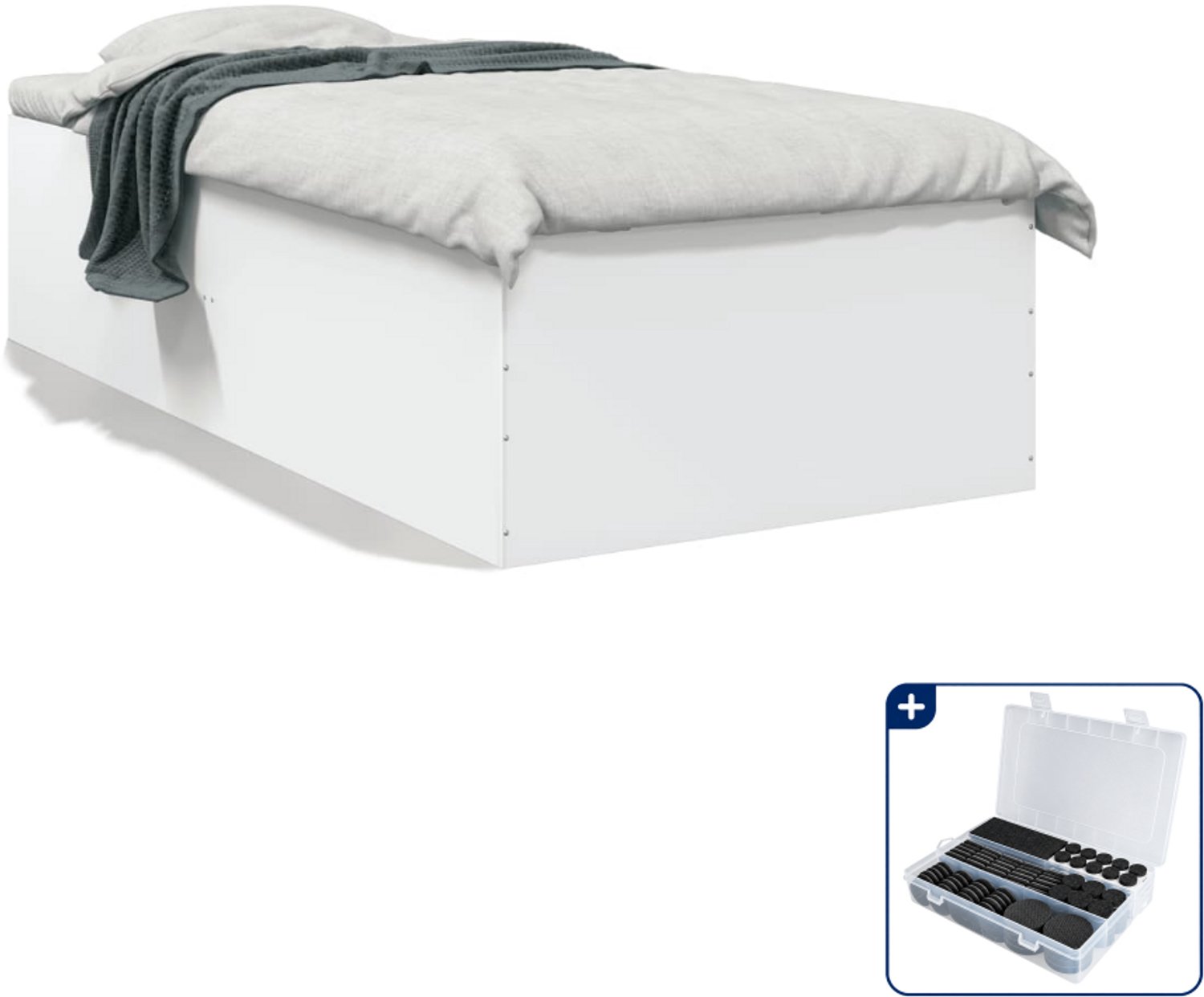 vidaXL bedframe - 90 x 200 cm - bewerkt hout - wit - Inclusief antikrasvilt 177-delig