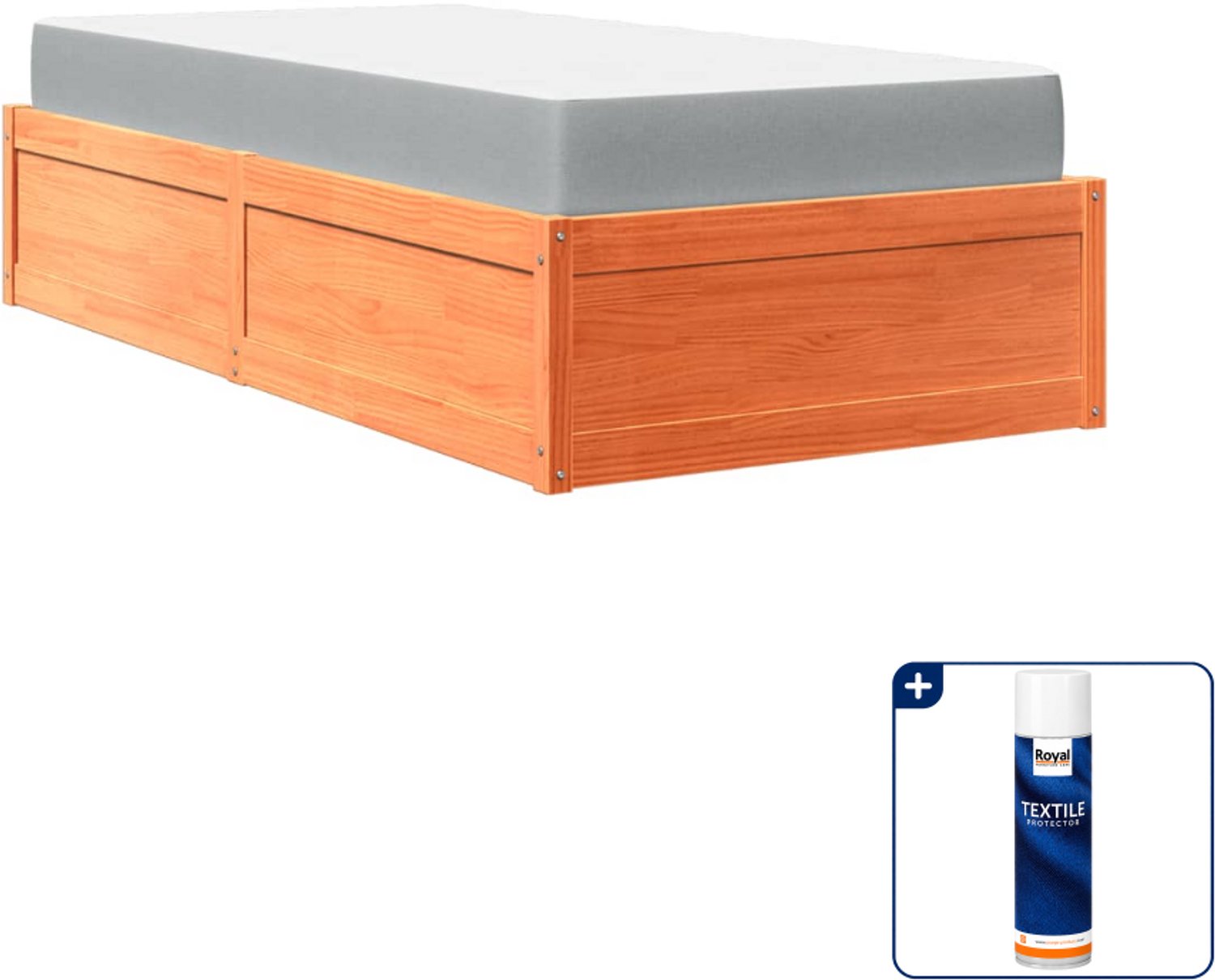vidaXL bed met matras - 90 x 190 cm - massief grenenhout - wasbruin - Inclusief textielbeschermer 500 ml