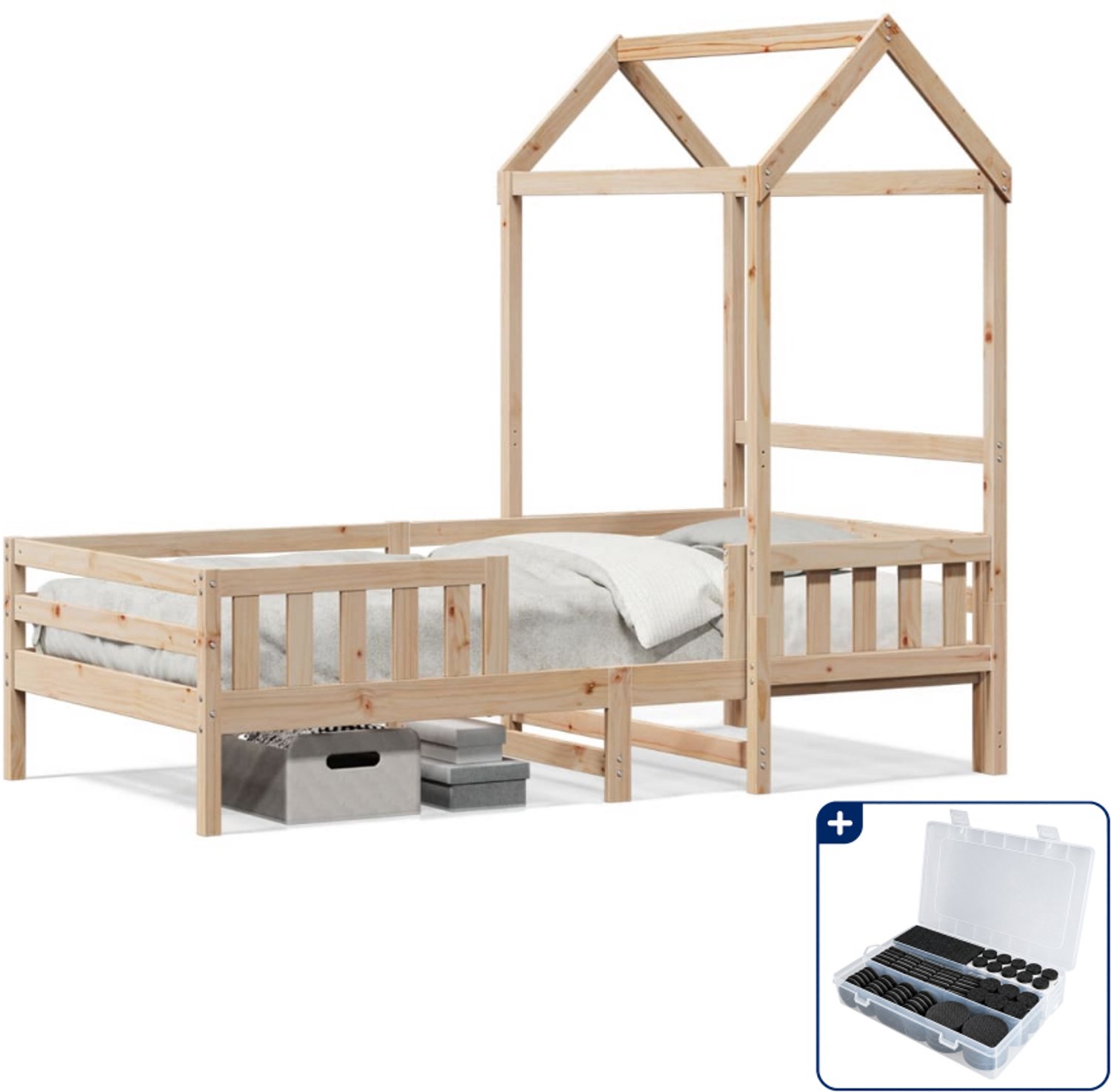 vidaXL bedframe met huisje - 75 x 190 cm - massief grenenhout - Inclusief antikrasvilt 177-delig Wit