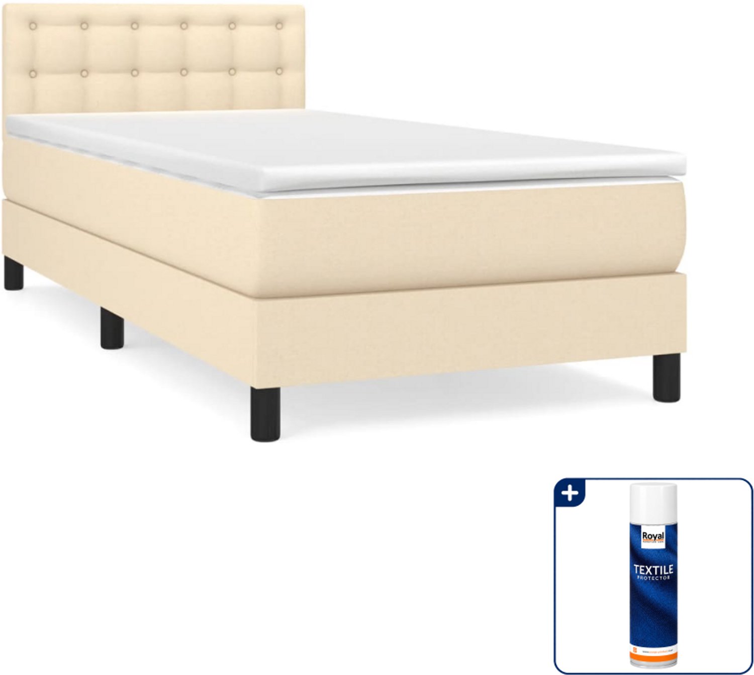 vidaXL boxspring met matras 80 x 200 cm - stof - crèmekleurig - Inclusief textielbeschermer 500 ml