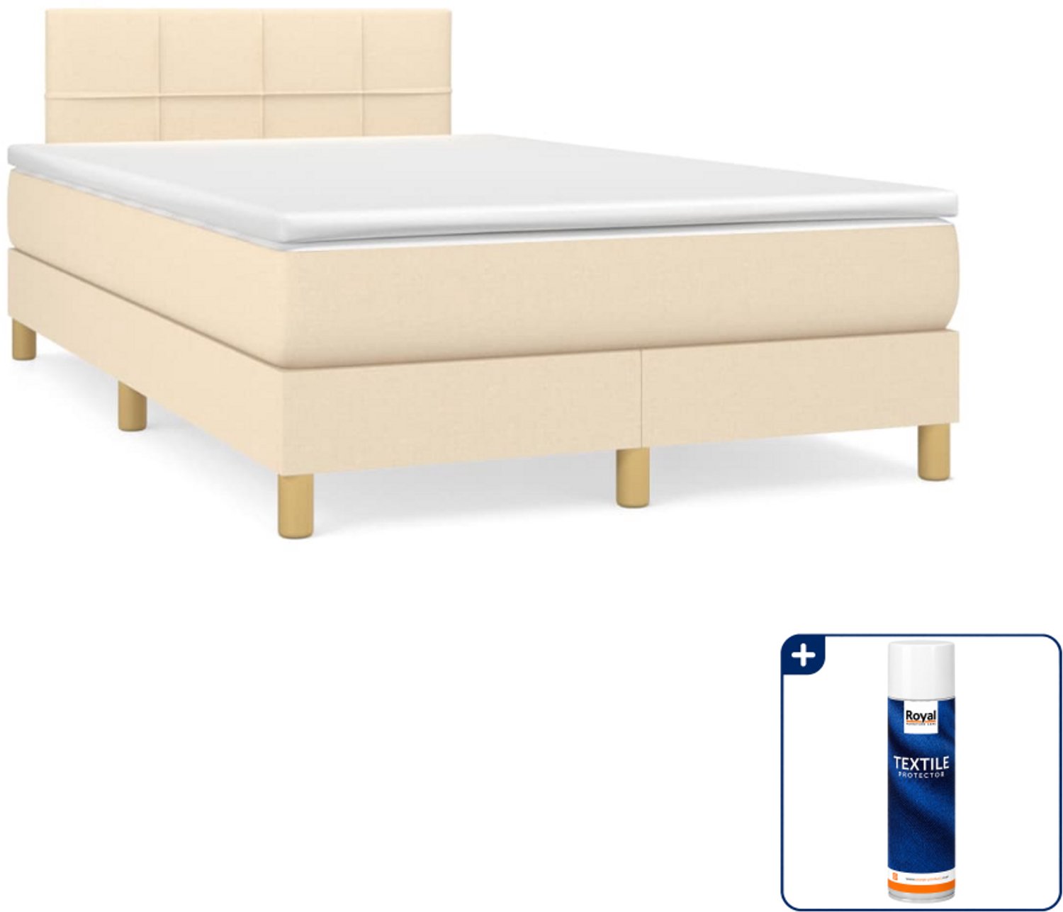 vidaXL boxspring met matras 120 x 200 cm - crème - Inclusief textielbeschermer 500 ml
