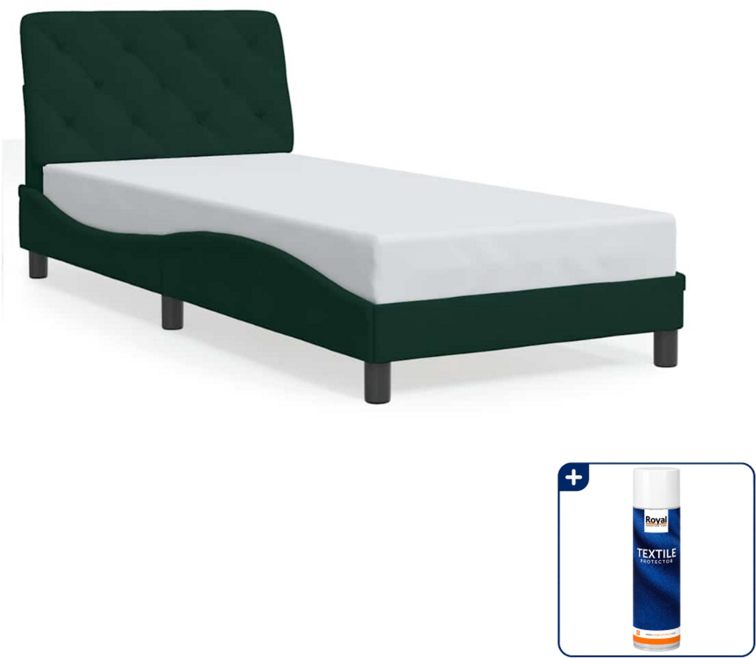 vidaXL Bedframe - 80 x 200 cm - fluweel - donkergroen - Inclusief textielbeschermer 500 ml Zwart