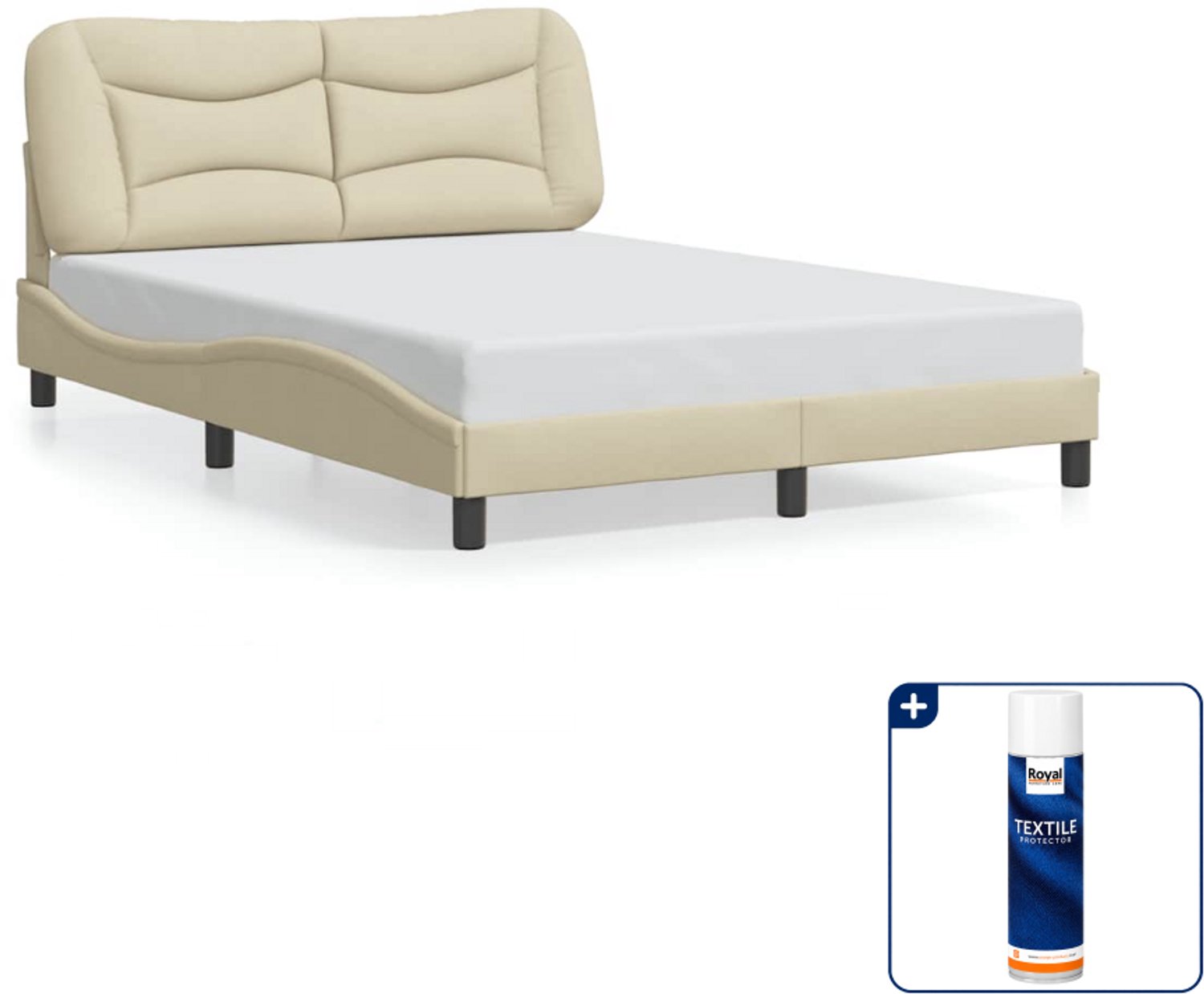 vidaXL bedframe Hvar - Small double - 140 x 200 cm - crème - Inclusief textielbeschermer 500 ml Zwart