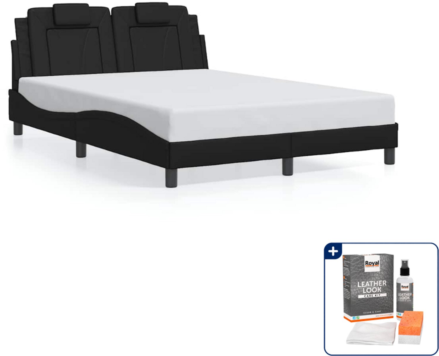 vidaXL Viana bedframe - 140 x 190 cm - kunstleer - zwart - Inclusief onderhoudsset voor kunstleer 150 ml