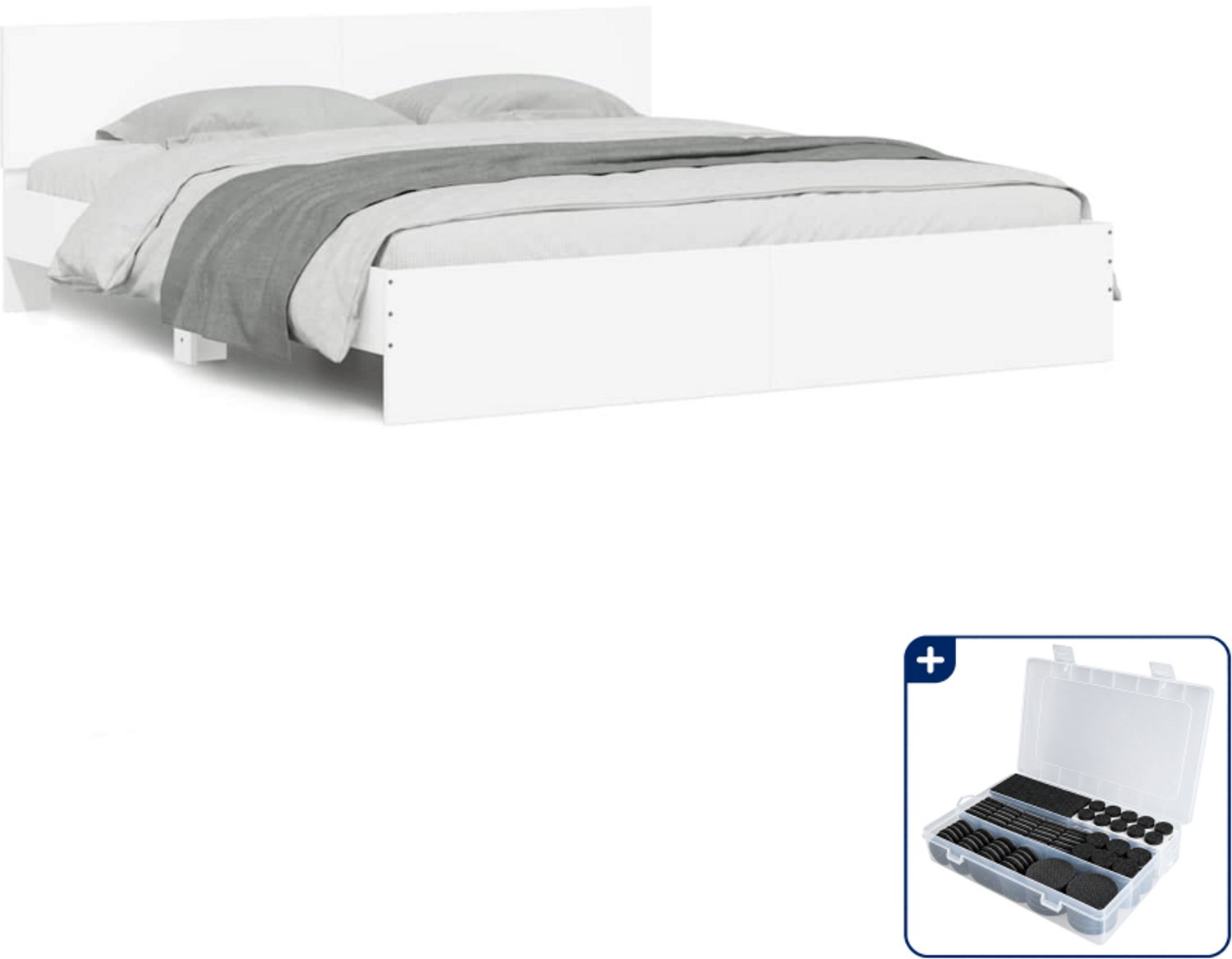 vidaXL Kingsize bedframe met hoofdeinde 180 x 200 cm - wit - Inclusief antikrasvilt 177-delig