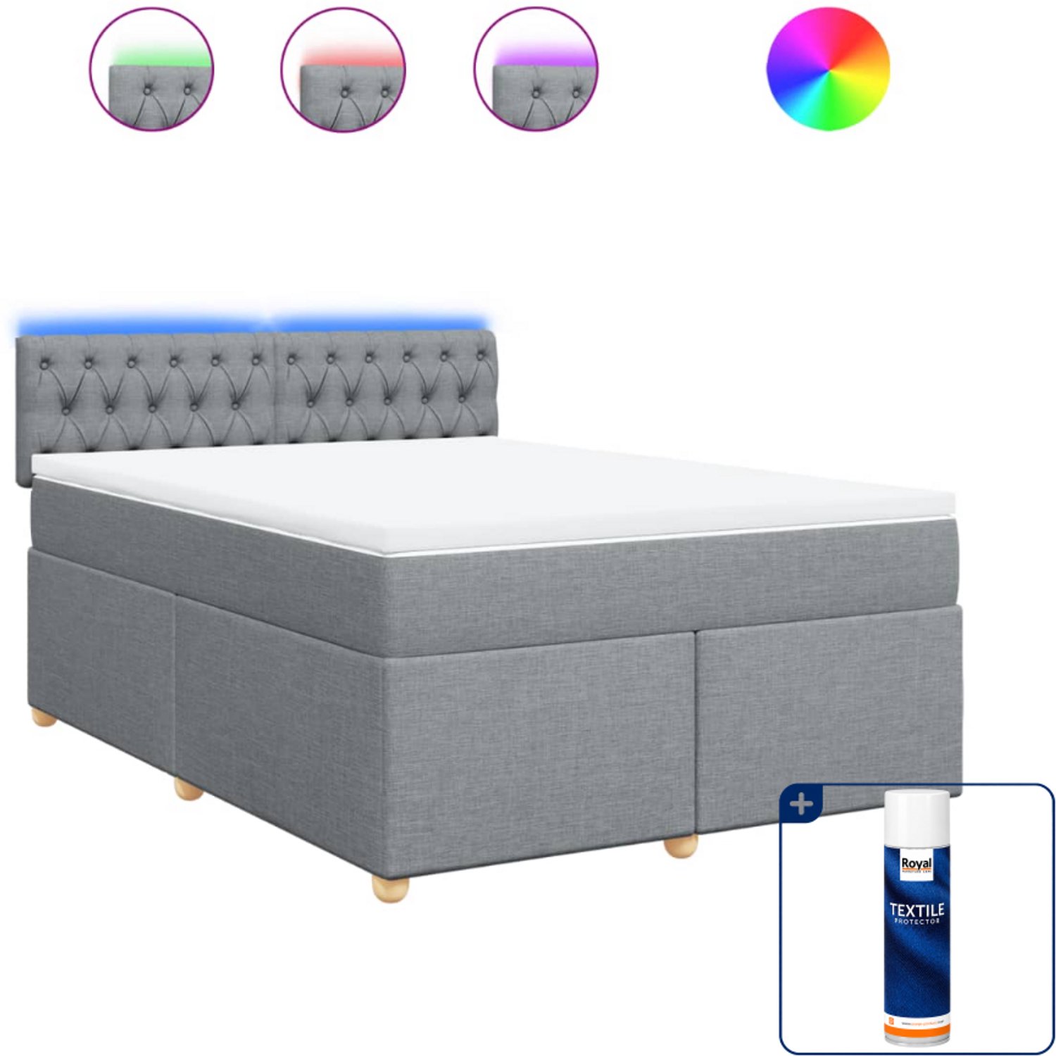 vidaXL Queensize boxspring met matras - 160 x 200 cm - lichtgrijs - Inclusief textielbeschermer 500 ml