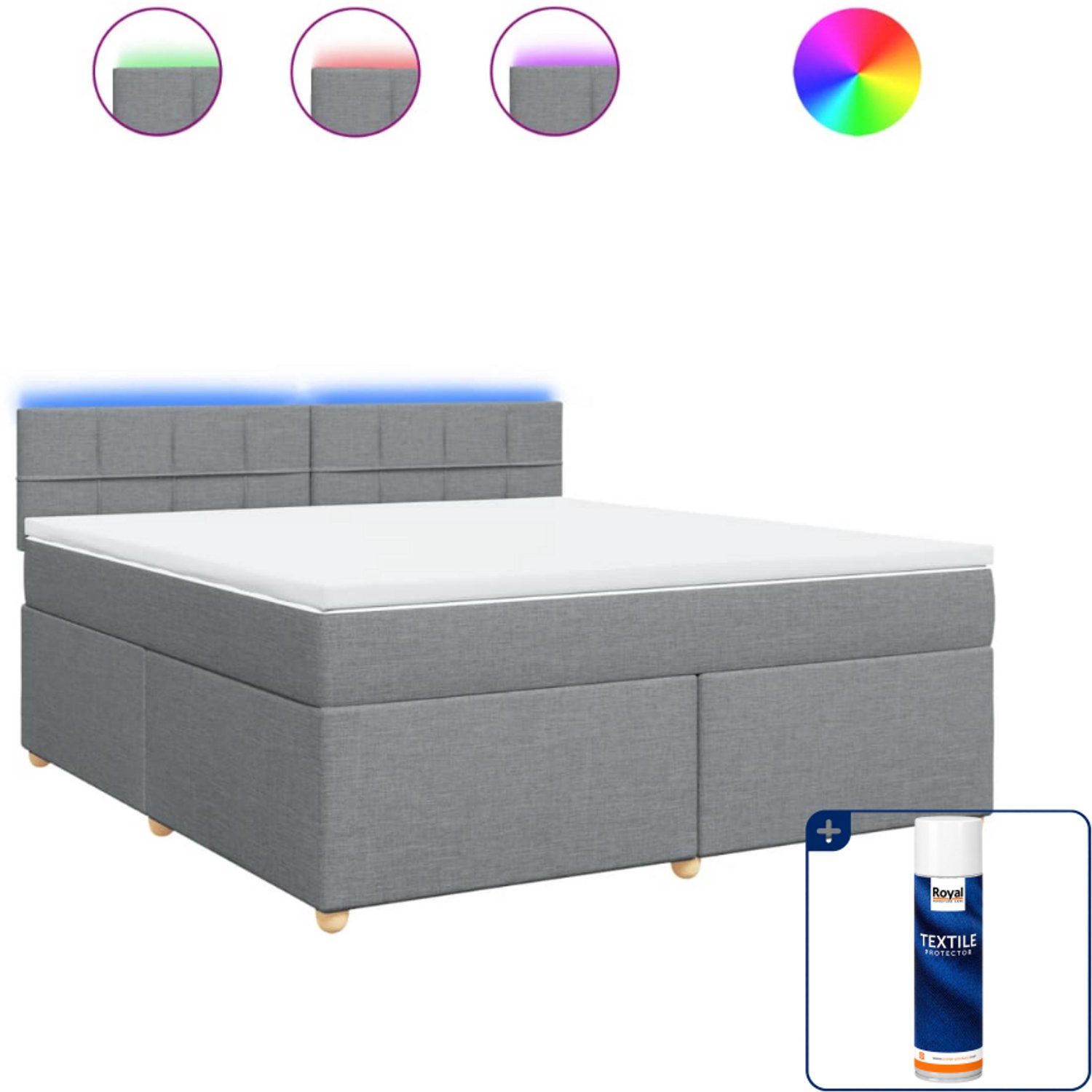 vidaXL boxspring Kingsize - 180 x 200 cm - lichtgrijs - Inclusief textielbeschermer 500 ml