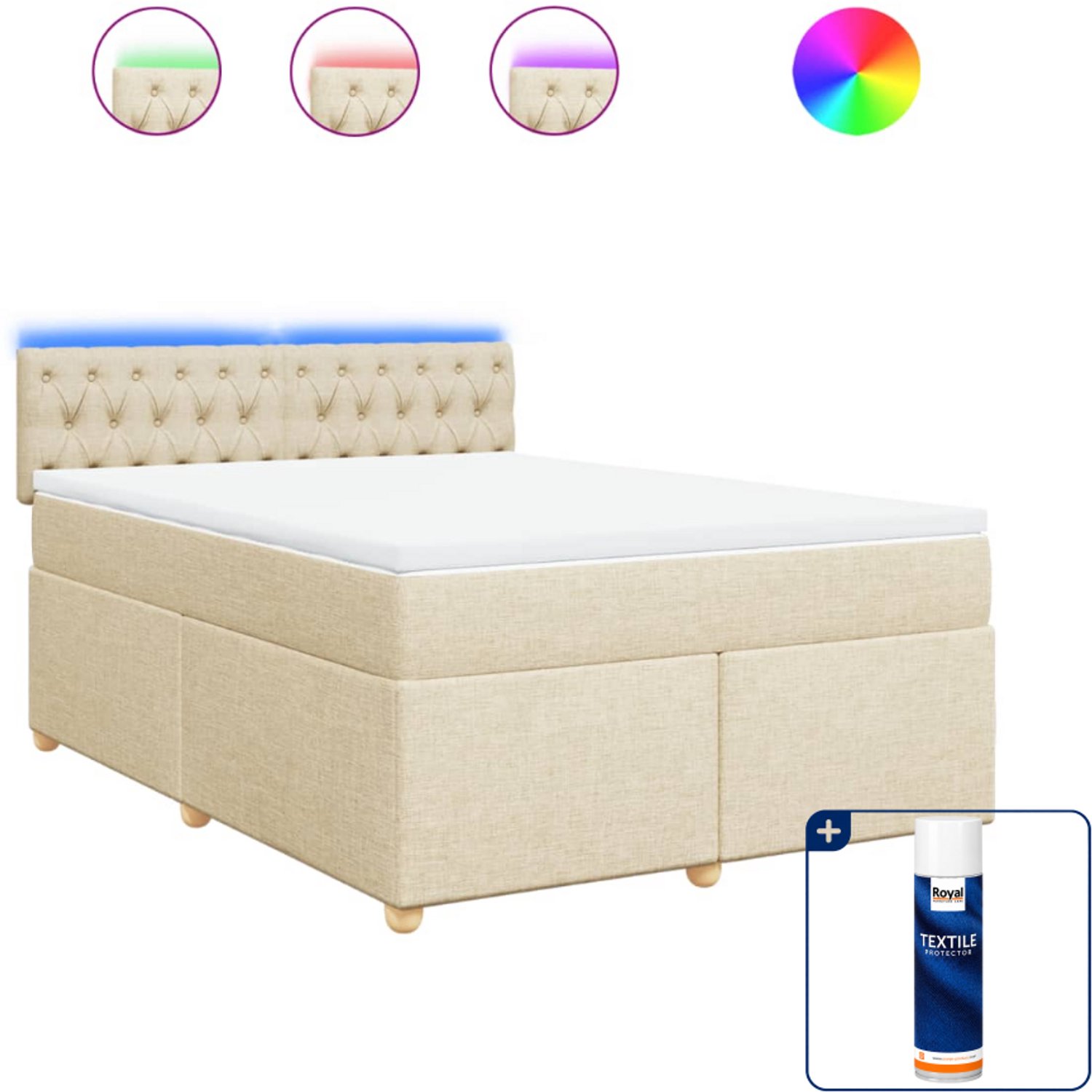 vidaXL boxspring Small double - 140 x 200 cm - stof - crèmekleurig - Inclusief textielbeschermer 500 ml
