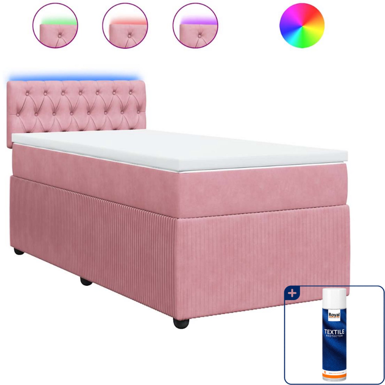 vidaXL boxspring met matras - 100 x 200 cm - fluweel - roze - Inclusief textielbeschermer 500 ml
