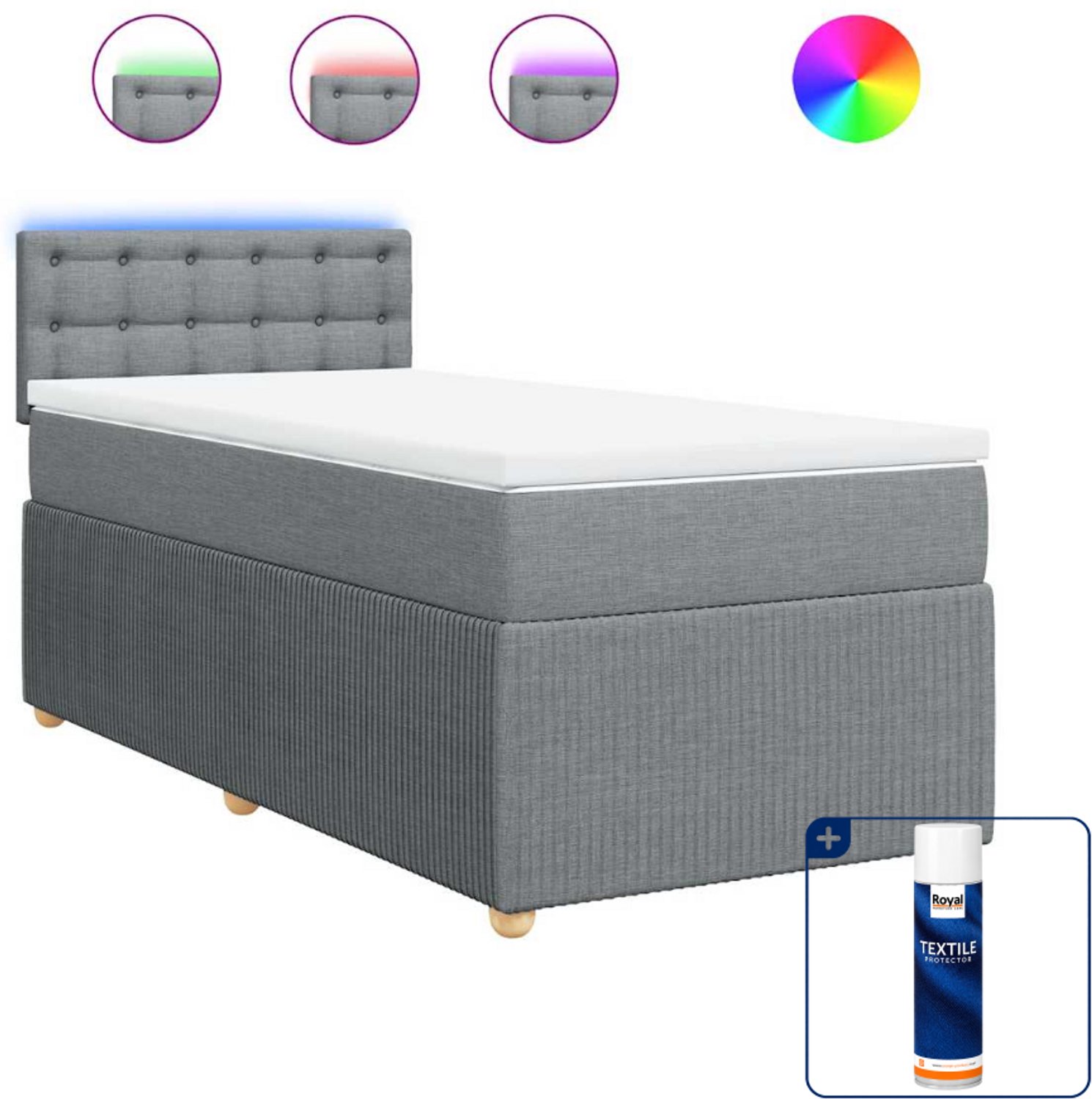 vidaXL boxspring met matras - 90x190 cm - stof - lichtgrijs - Inclusief textielbeschermer 500 ml