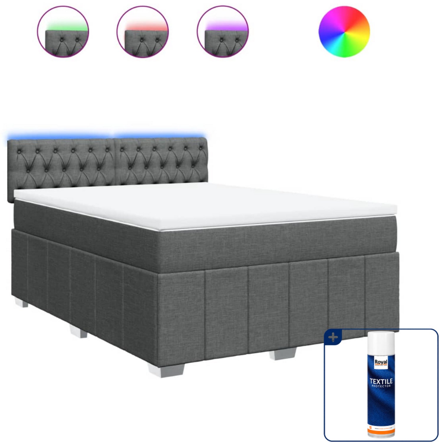 vidaXL boxspring Small double - 140 x 200 cm - donkergrijs - Inclusief textielbeschermer 500 ml