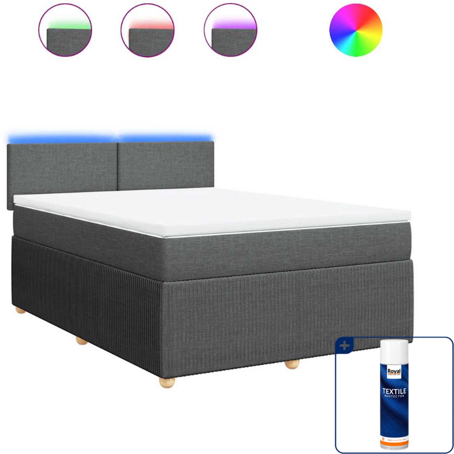 vidaXL boxspring met matras - Small double - 140 x 200 cm - donkergrijs - Inclusief textielbeschermer 500 ml