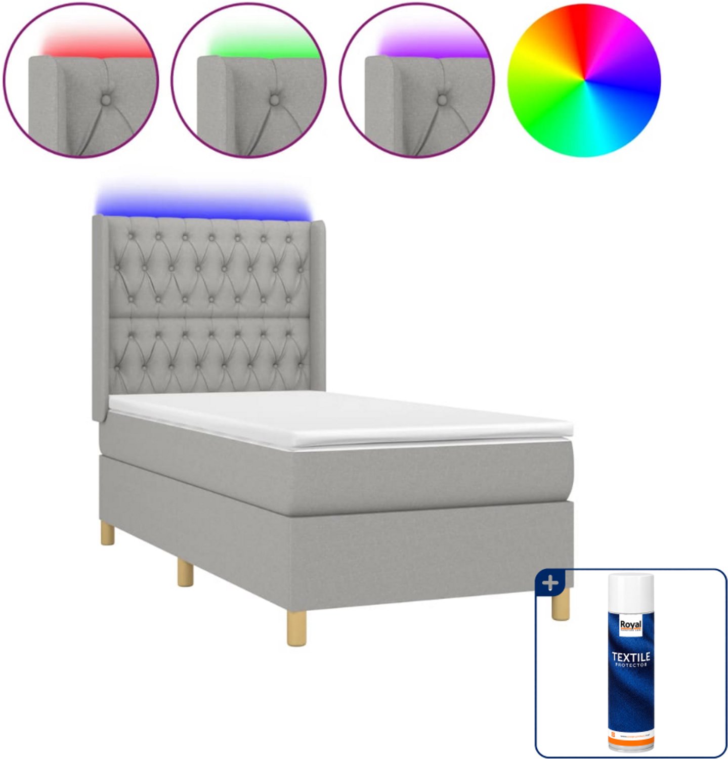 vidaXL boxspring met matras en led - 90 x 200 cm - lichtgrijs - Inclusief textielbeschermer 500 ml