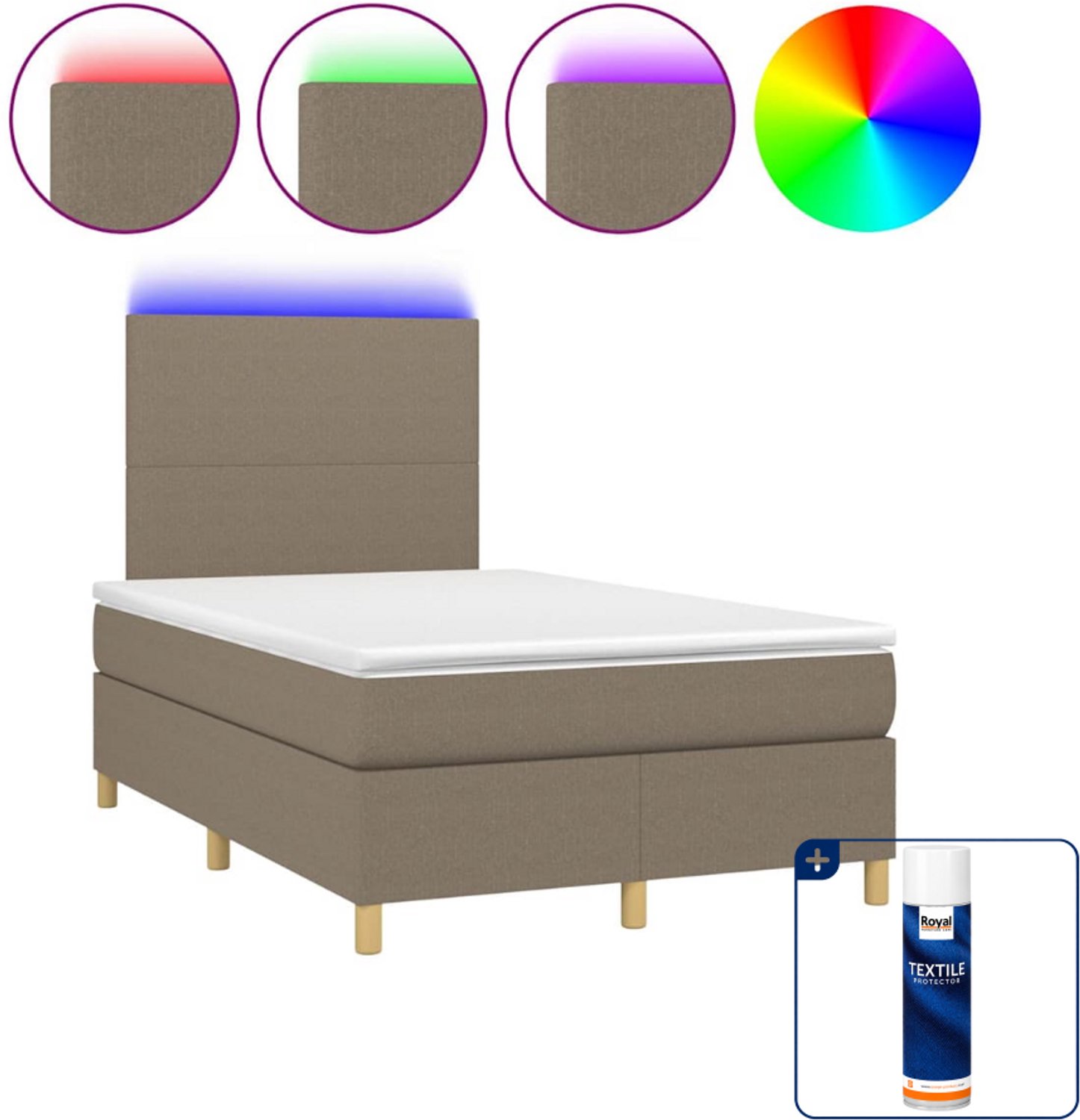 vidaXL boxspring met matras en LED - 120 x 200 cm - taupe - Inclusief textielbeschermer 500 ml