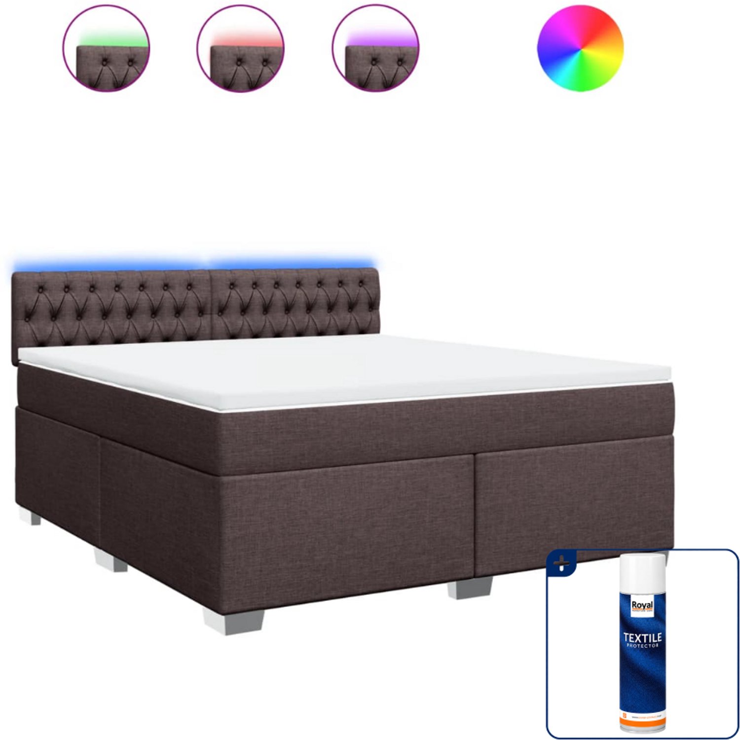 vidaXL Kingsize boxspring met matras - Kingsize - donkerbruin - Inclusief textielbeschermer 500 ml