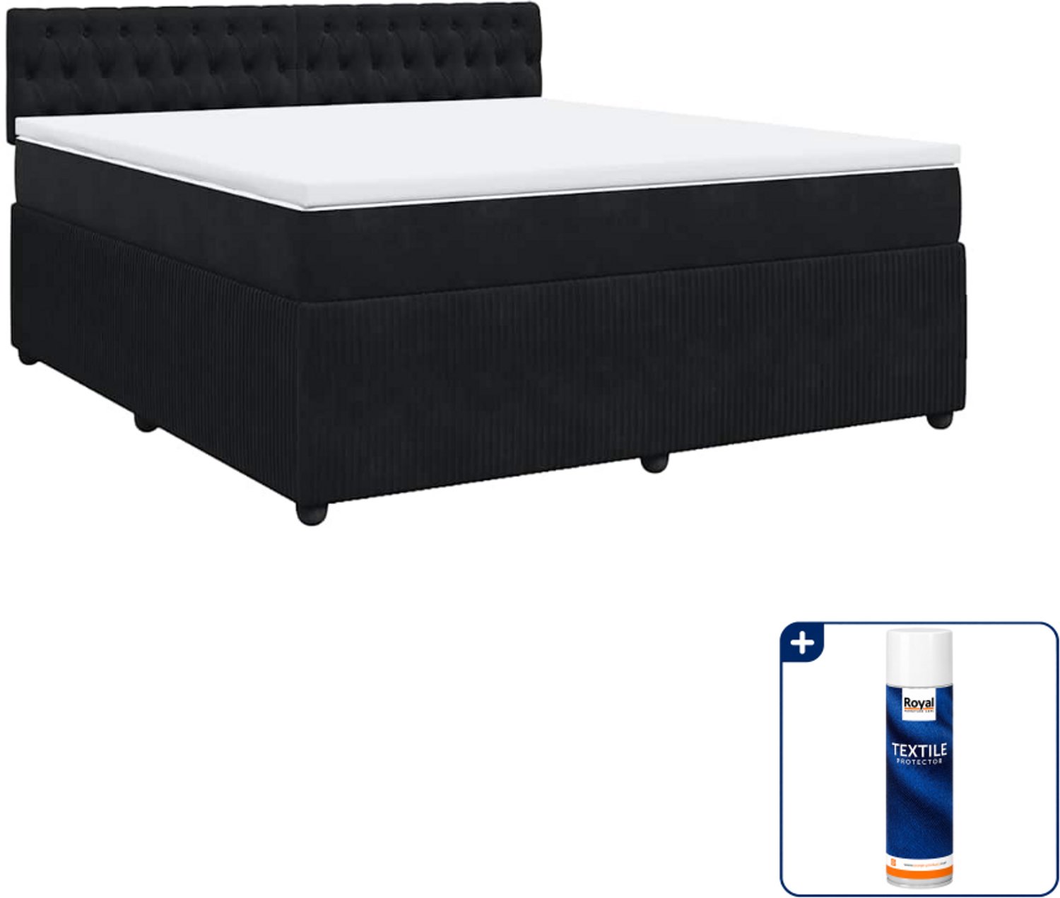 vidaXL Kingsize boxspring met matras - 180 x 200 cm - fluweel - zwart - Inclusief textielbeschermer 500 ml