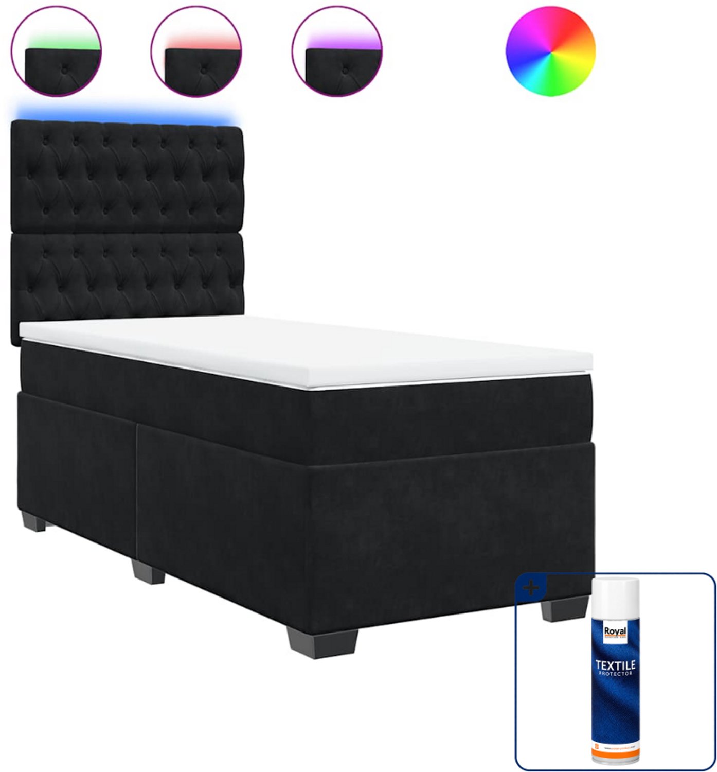 vidaXL Boxspring - 90 x 190 cm - fluweel - zwart - Inclusief textielbeschermer 500 ml