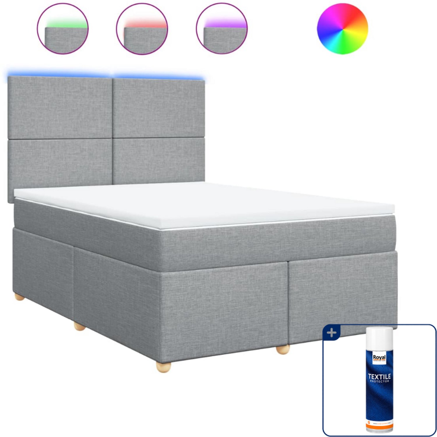 vidaXL Small double boxspring met matras - 140 x 200 cm - lichtgrijs - Inclusief textielbeschermer 500 ml