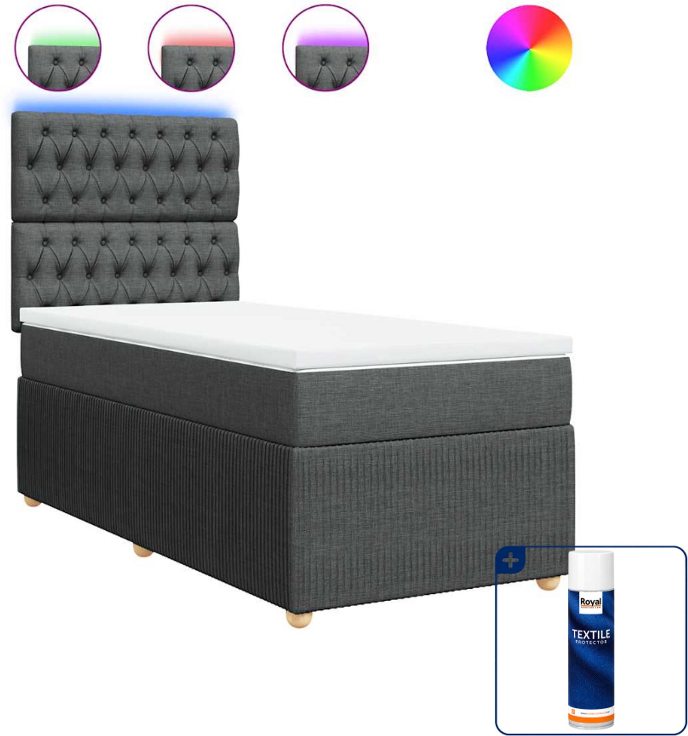 vidaXL boxspring met matras - 80 x 200 cm - donkergrijs - Inclusief textielbeschermer 500 ml