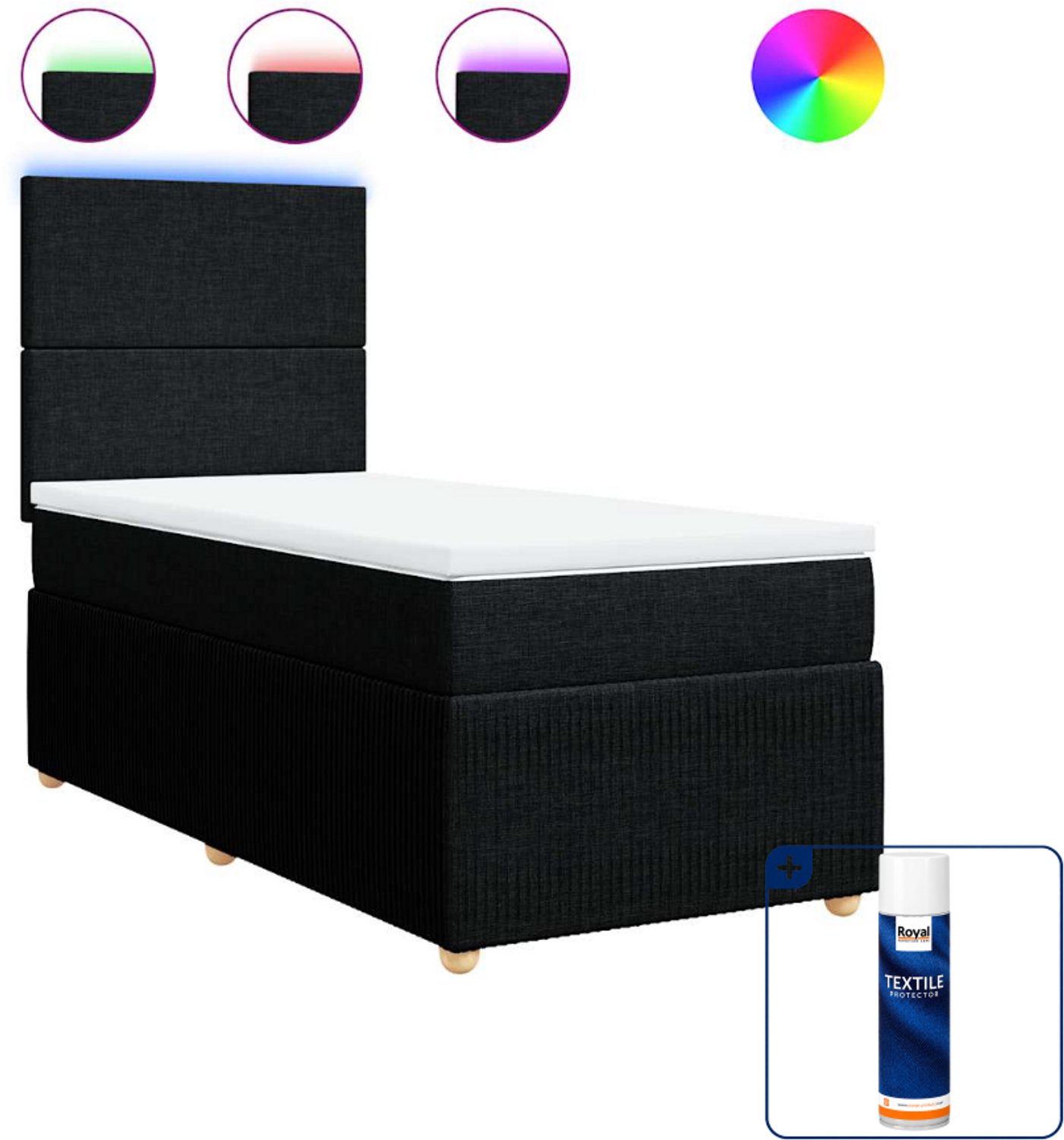vidaXL boxspring met matras - 90 x 200 cm - stof - zwart - Inclusief textielbeschermer 500 ml