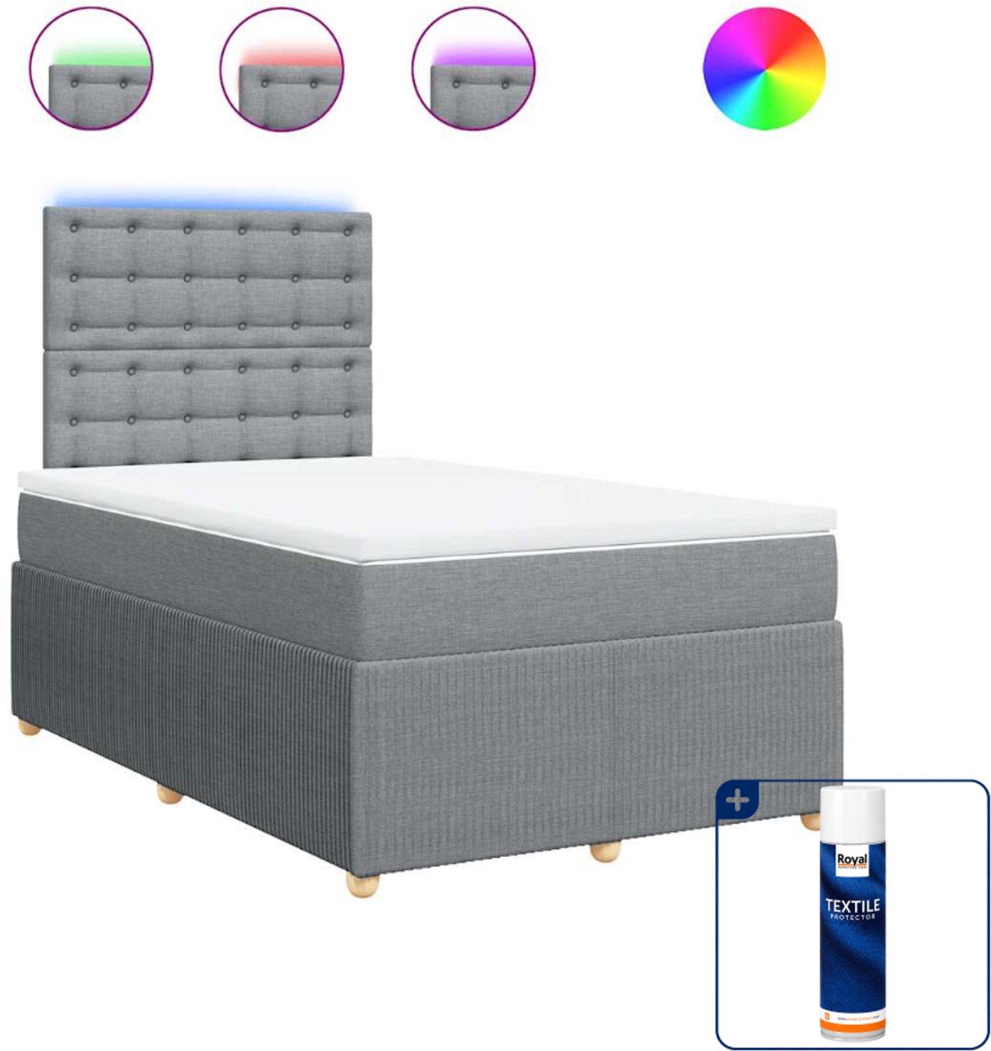 vidaXL boxspring met matras - 120 x 190 cm - stof - lichtgrijs - Inclusief textielbeschermer 500 ml