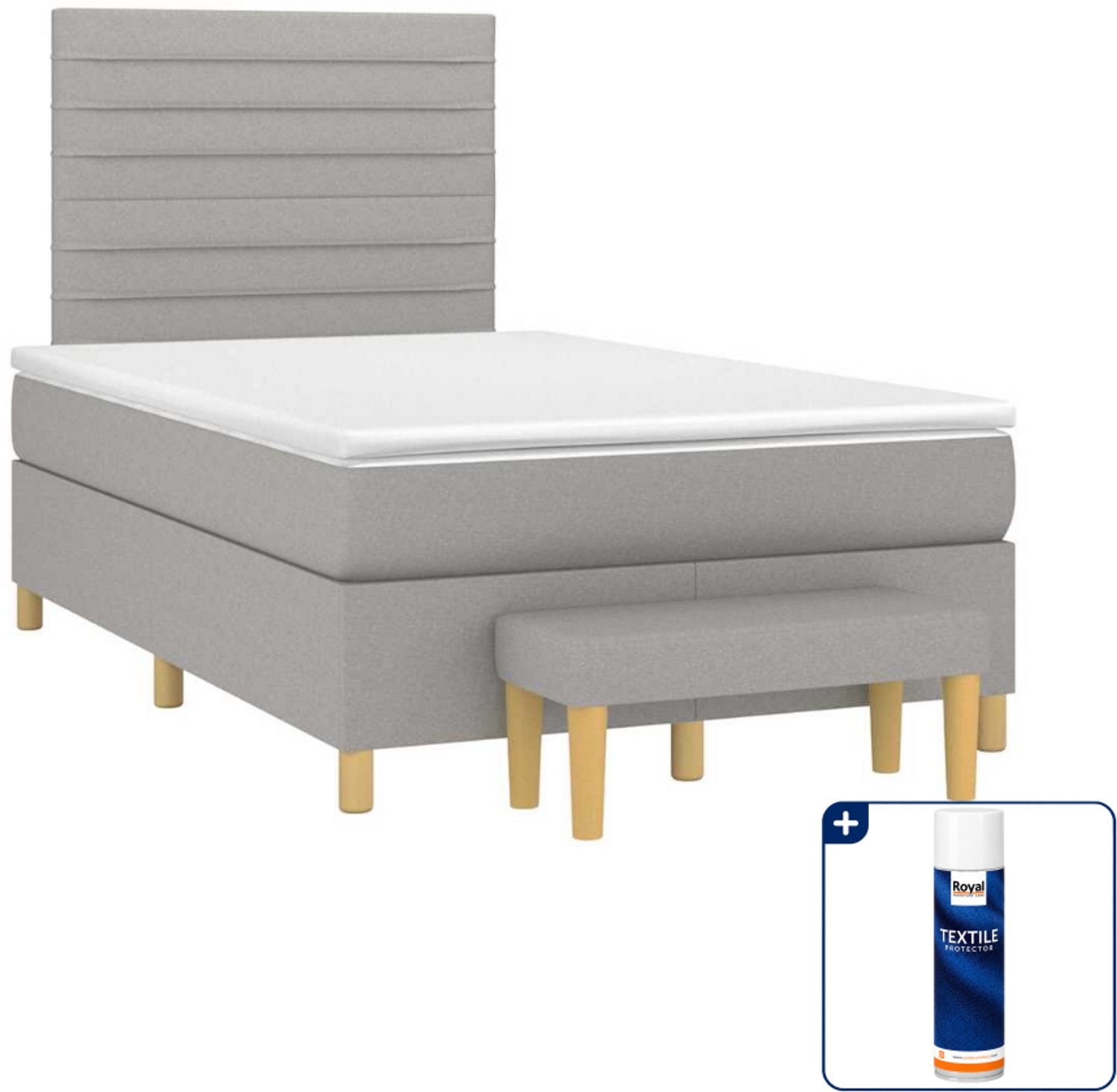 vidaXL boxspring met matras en bankje - 120 x 190 cm - lichtgrijs - Inclusief textielbeschermer 500 ml
