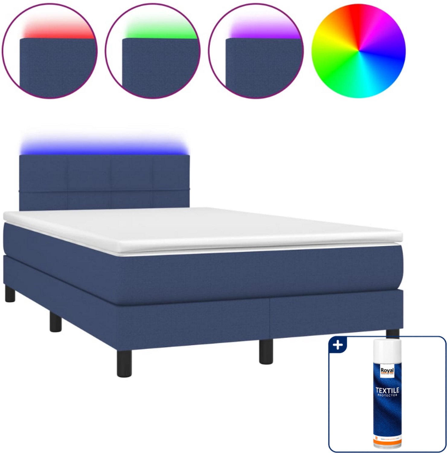 vidaXL boxspring met matras en led - 120 x 190 cm - blauw - Inclusief textielbeschermer 500 ml