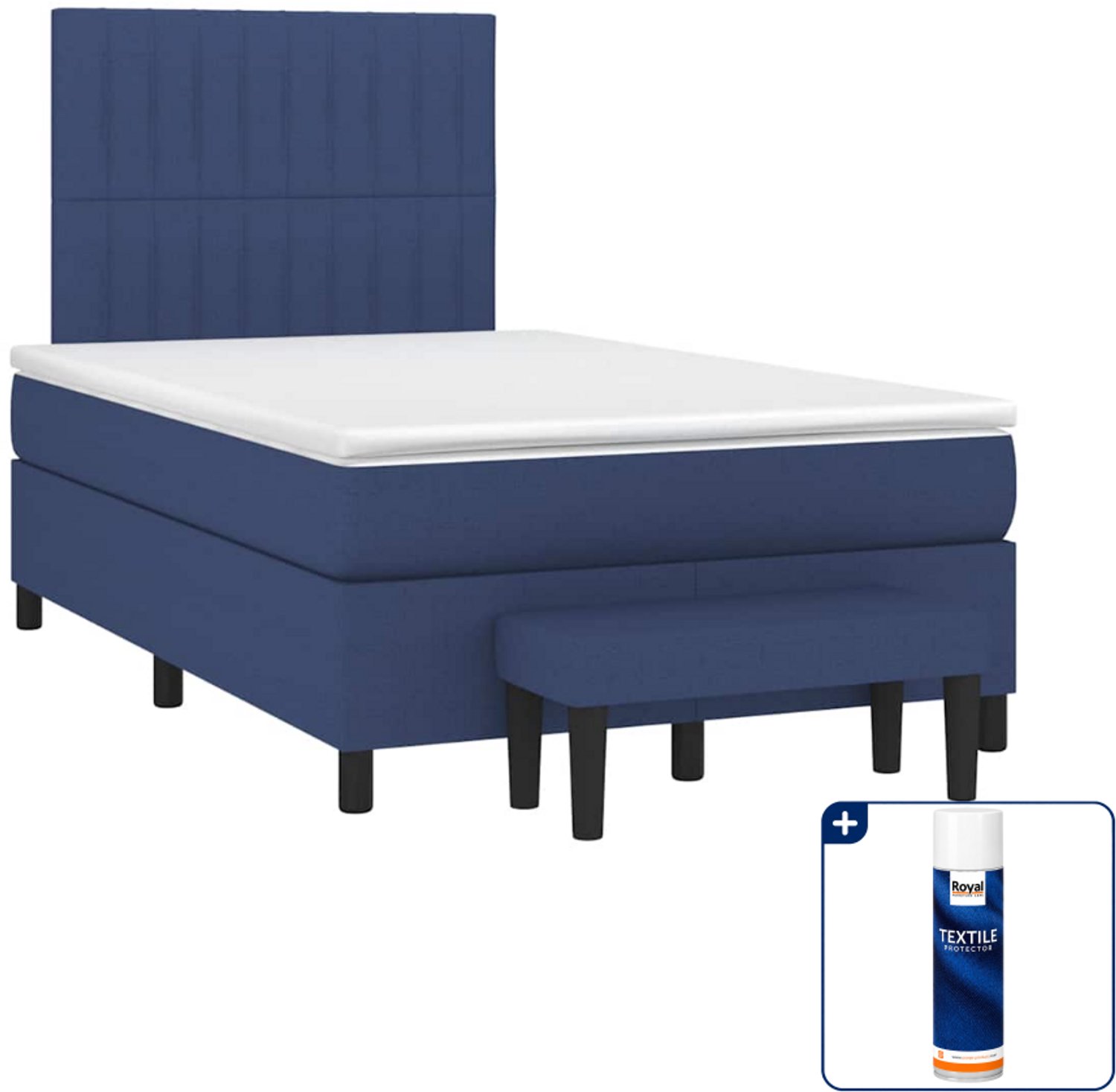 vidaXL boxspring met matras en bankje - 120 x 190 cm - blauw - Inclusief textielbeschermer 500 ml