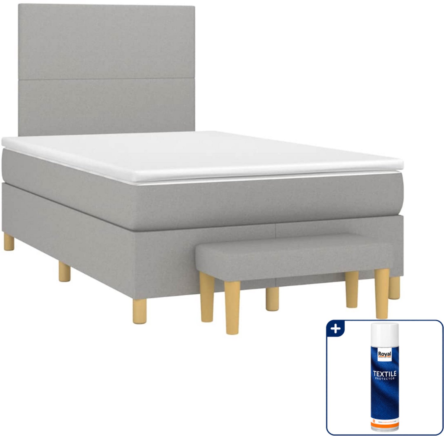 vidaXL boxspring met matras en bankje - 120 x 190 cm - lichtgrijs - Inclusief textielbeschermer 500 ml