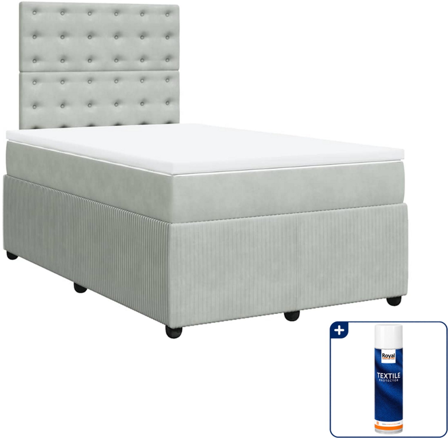 vidaXL Boxspring - 120 x 200 cm - fluweel - lichtgrijs - Inclusief textielbeschermer 500 ml