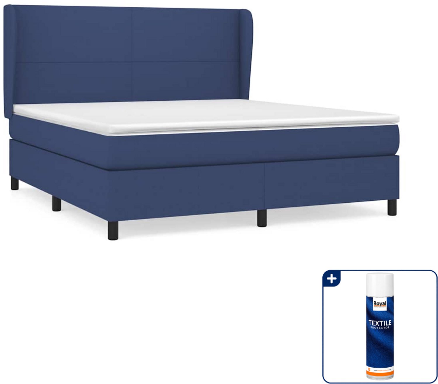 vidaXL Kingsize boxspring met matras - 180 x 200 cm - blauw - Inclusief textielbeschermer 500 ml