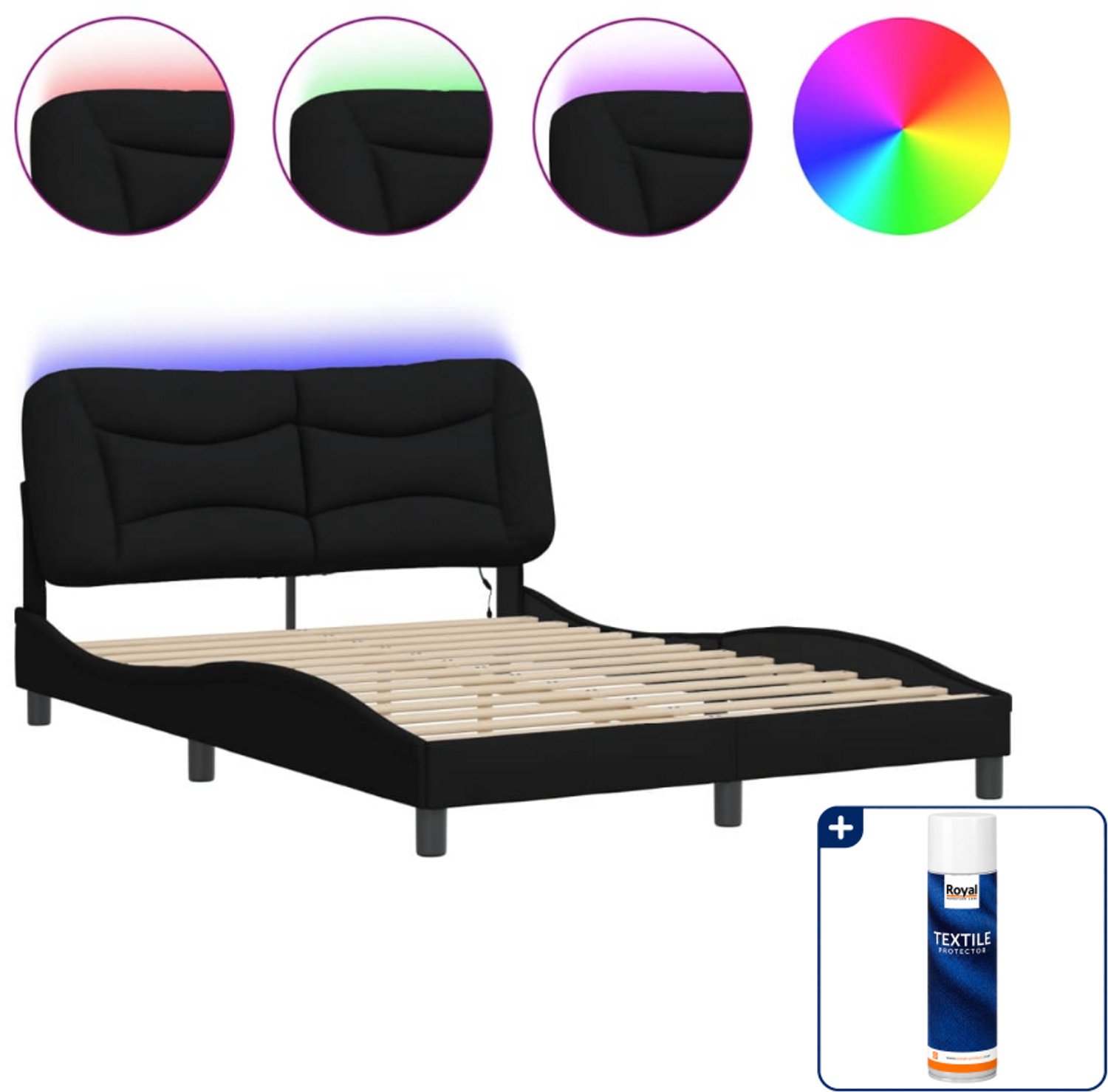vidaXL Hvar bedframe met LED - 120 x 200 cm - zwart - Inclusief textielbeschermer 500 ml Wit