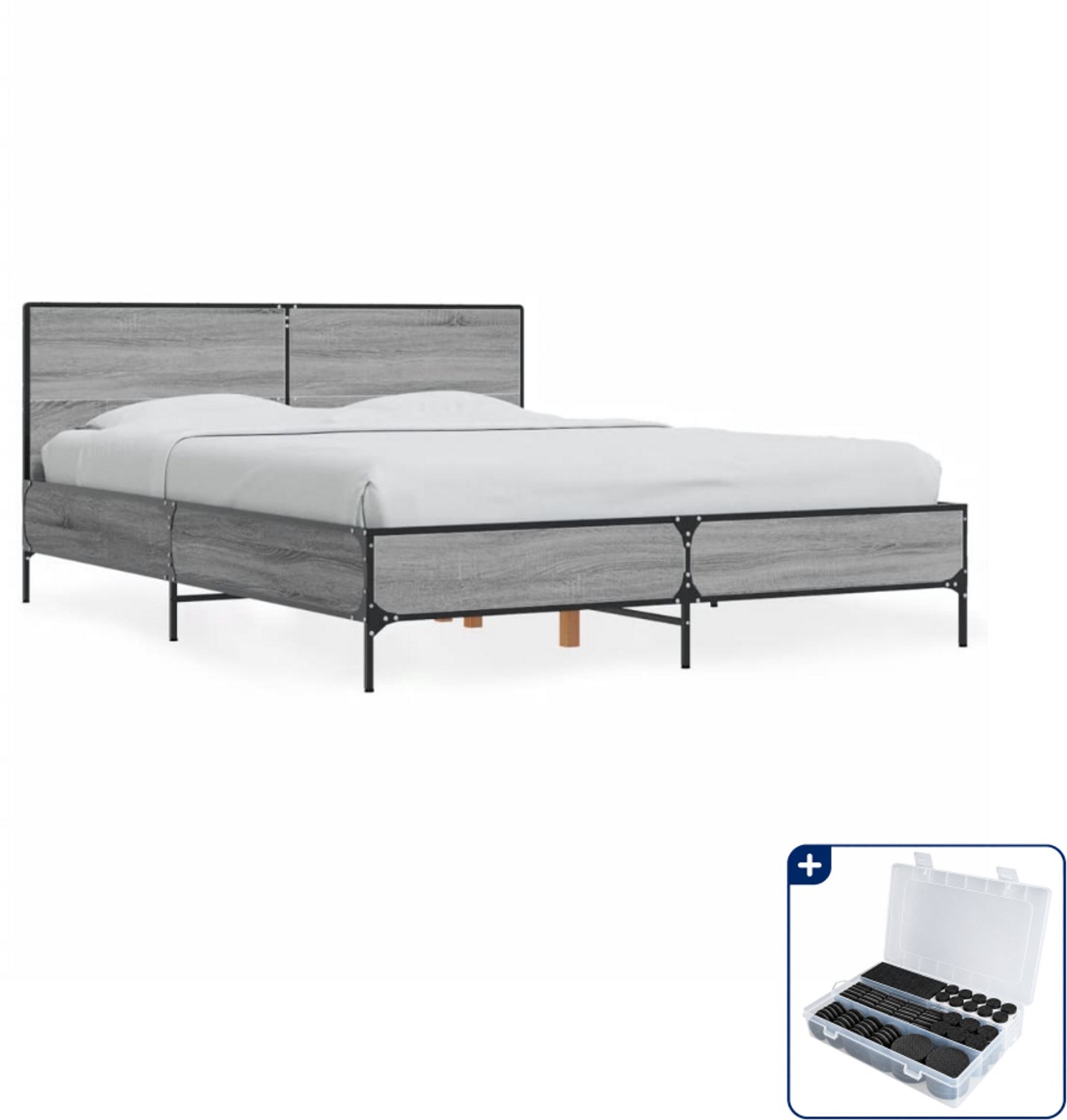 vidaXL bedframe - 120 x 200 cm - grijs sonoma eiken - Inclusief antikrasvilt 177-delig