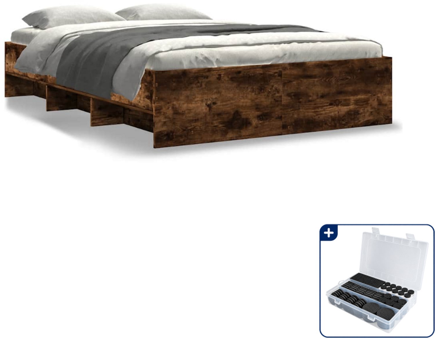 vidaXL bedframe - Small double - 140 x 200 cm - gerookt eiken - Inclusief antikrasvilt 177-delig Wit