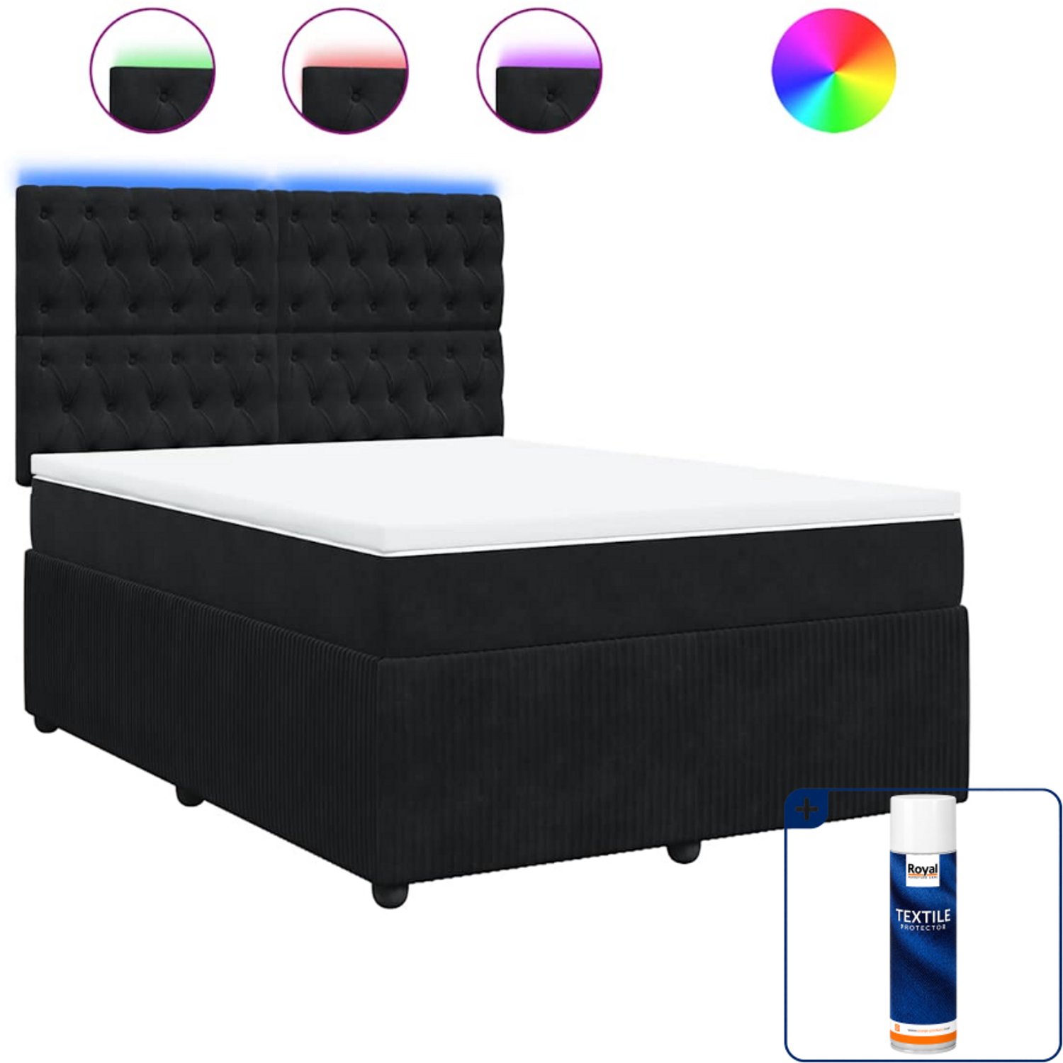 vidaXL Queensize boxspring met matras - 160 x 200 cm - fluweel - zwart - Inclusief textielbeschermer 500 ml Grijs
