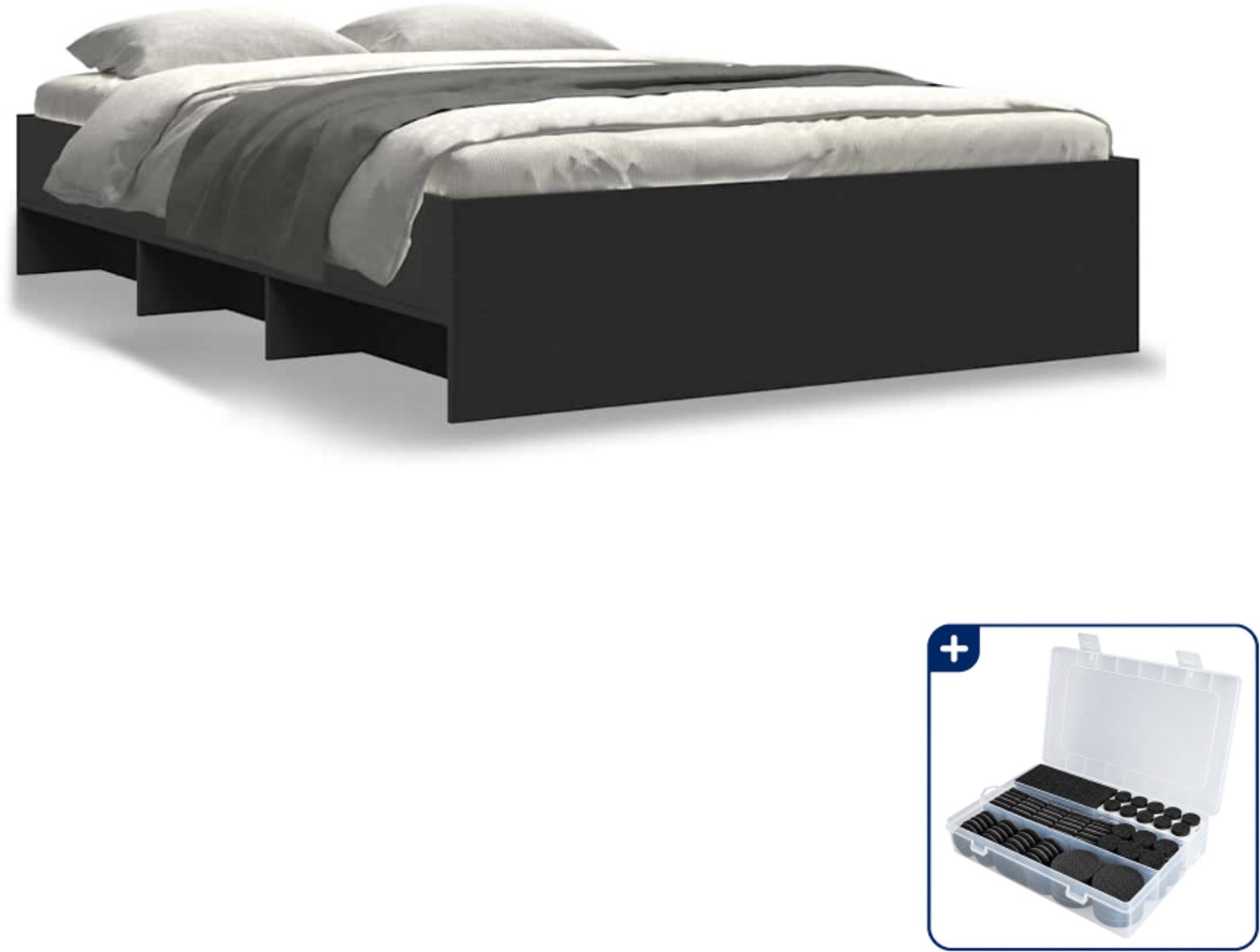 vidaXL bedframe - 140 x 190 cm - bewerkt hout - zwart - Inclusief antikrasvilt 177-delig Wit