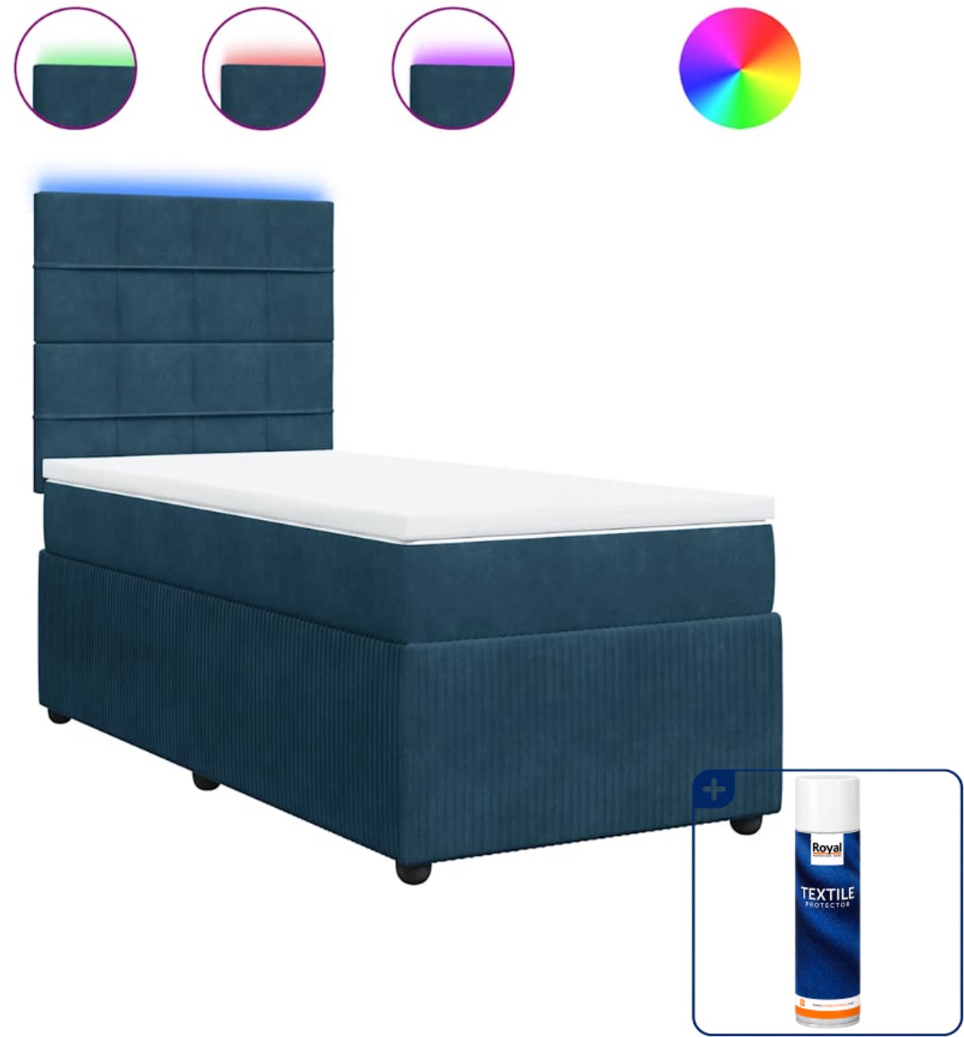 vidaXL boxspring met matras - 80 x 200 cm - fluweel - blauw - Inclusief textielbeschermer 500 ml